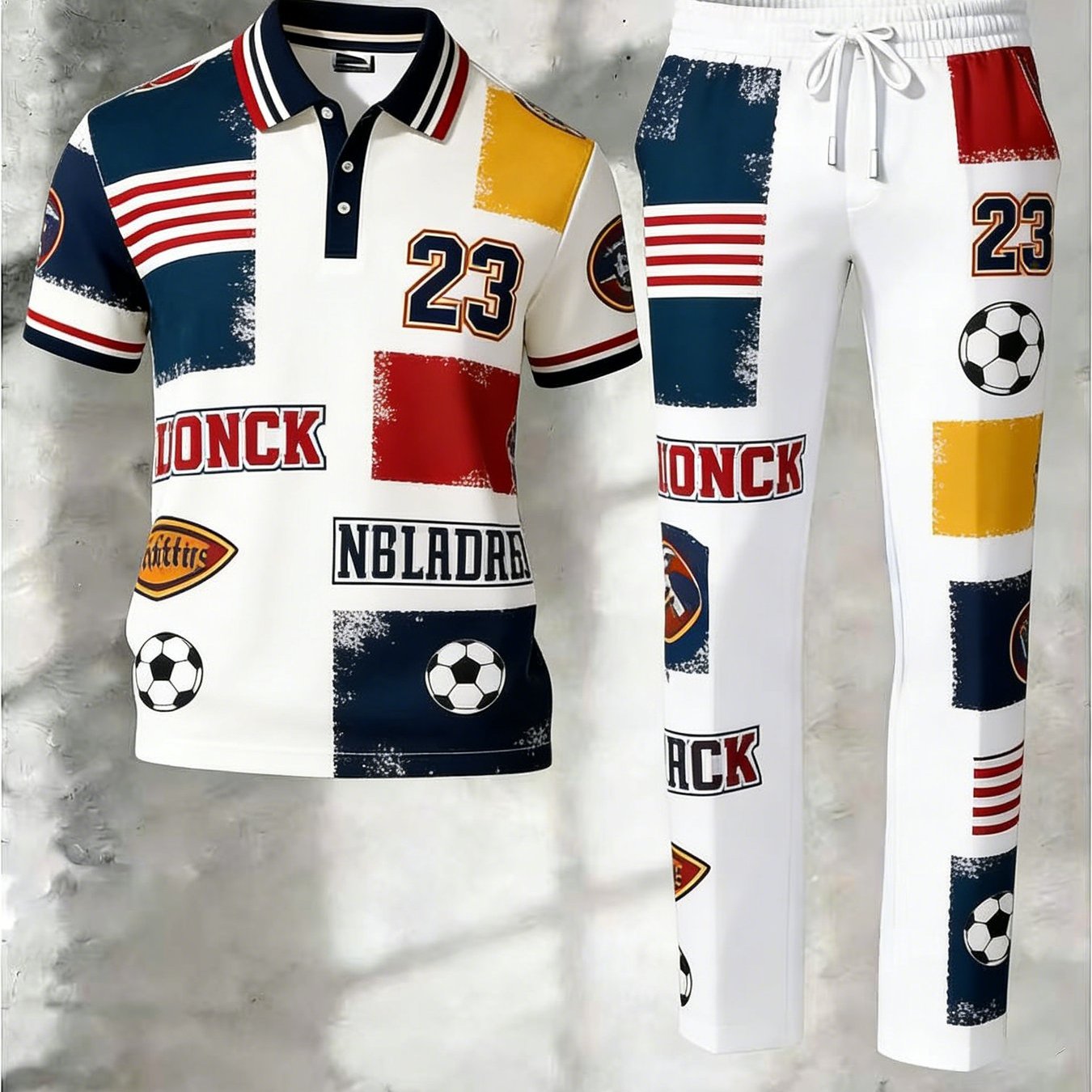TEMU Ensemble haut à manches courtes et pantalon de jogging pour homme, style sportif tendance décontracté, , motif Don Nbladra à rayures de football