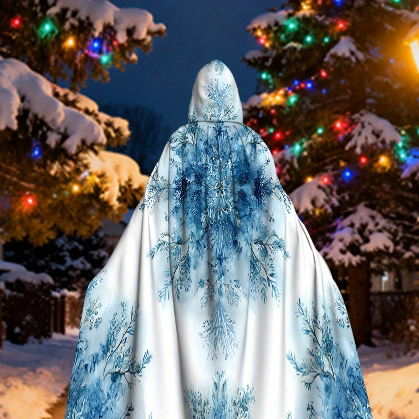 TEMU 1pc & White Snowflake Cape Hooded - Long Full-length Winter Costume For Christmas, New Year's Eve Parties, Cosplay - Machine Washable 100%