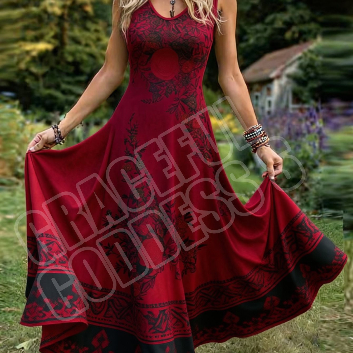 Women's Retro-style Sleeveless Dress With Floral Print, Pastoral V-neck A-line Maxi Skirt. Machine Washable, Perfect For Casual Attire And Vacations.