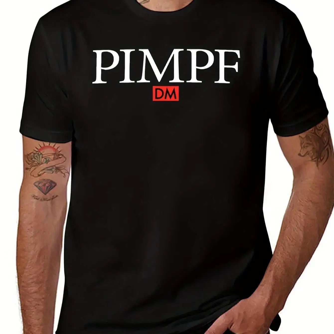 Image of Men's Heavyweight 220gsm Pimpf Graphic T-shirt | Pimpf In Black, White & Red, Crew Neck, Short Sleeve, Casual Tee, , Machine Washable, Everyday & Special Occasion Streetwear Essential For Men