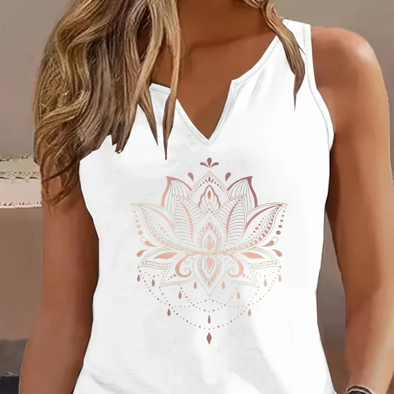 E-shop Tanktop mit Buchstabenprint, ärmelloses V-Ausschnitt-Freizeitoberteil für Sommer & Frühling, Damenbekleidung