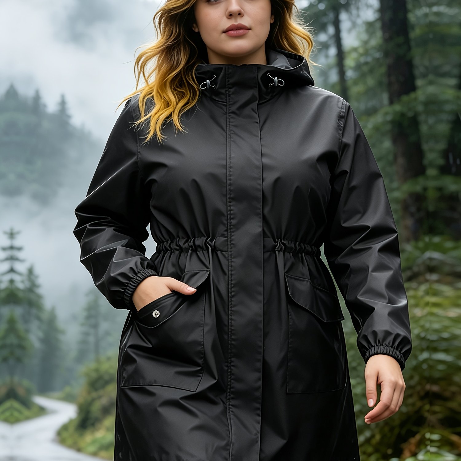 TEMU Plus Size - Women's Plus Size Trench Coats, Outdoor Windproof And Jackets, Women's Hooded Jackets, Outdoor Raincoats