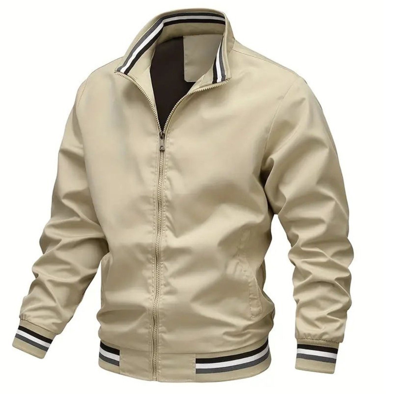 Image of Stand Collar Zip Jacket, Casual Sports Full Zip Outerwear (refer To Size Chart)