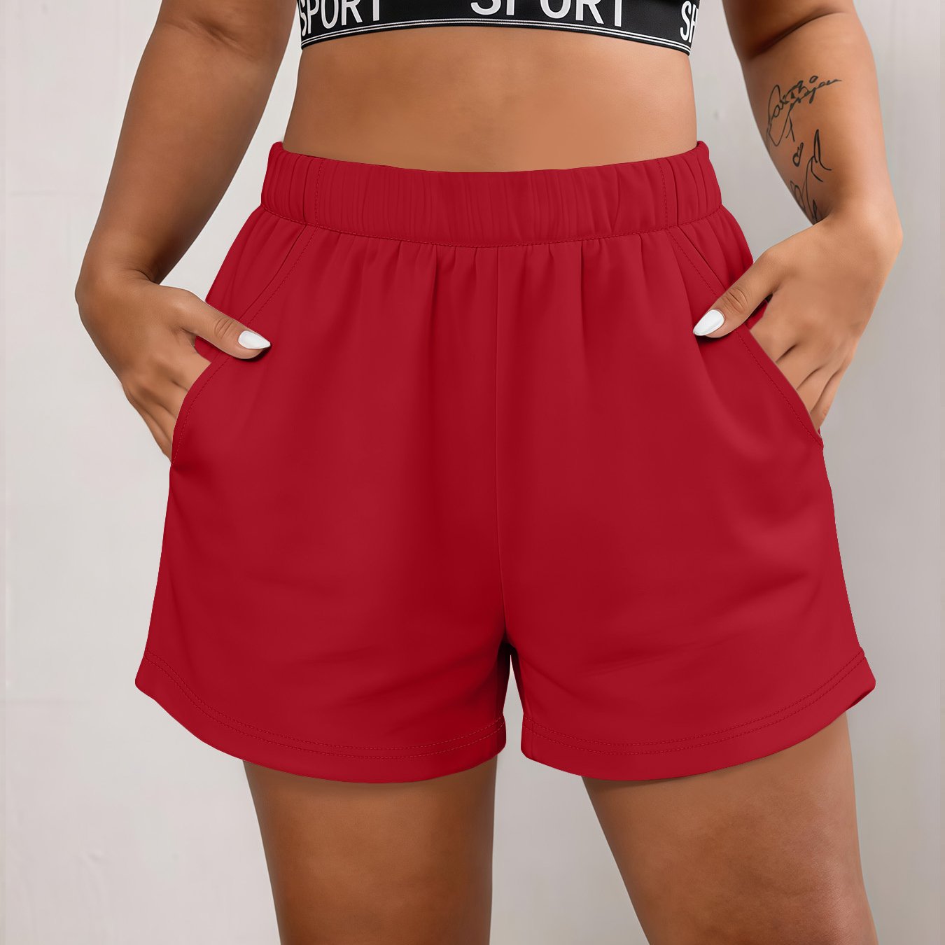 TEMU 2026 Spring/summer New Daily Casual Women's Wearable, Home Solid Color Without Print, With Pocket Shorts Women