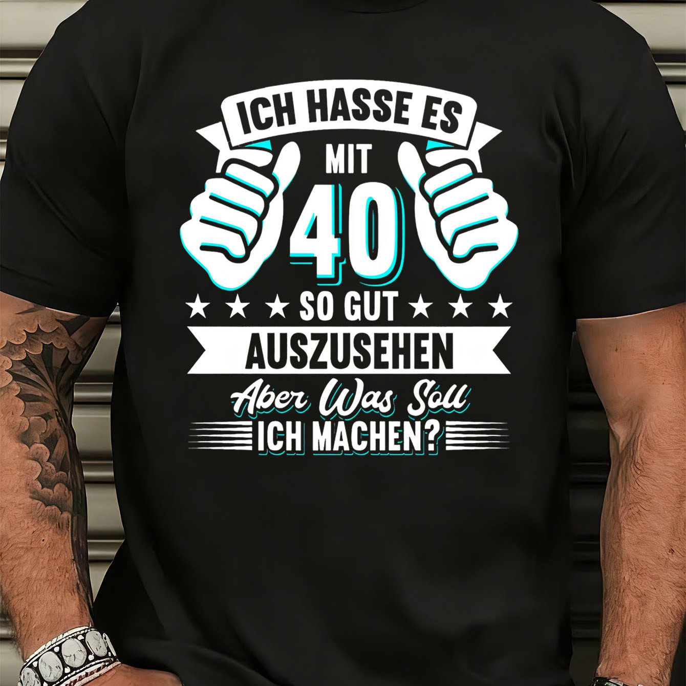 Image of Men's With 40th Birthday Humorous German Text And Thumbs For Celebration And Casual Wear