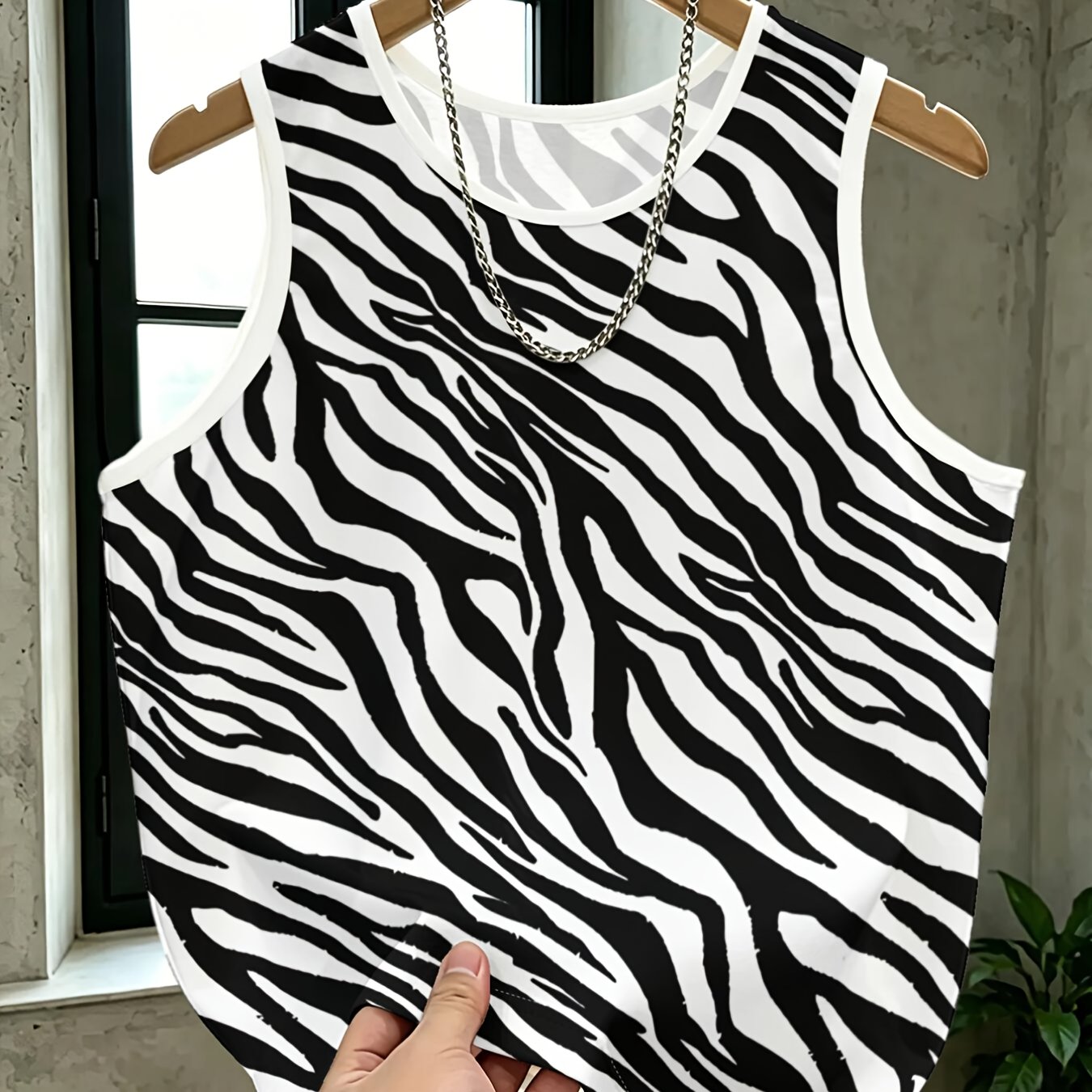 TEMU 1pc Men's Breathable Mesh Vest Zebra Print Digital Printed, Breathable Sleeveless Top For Fitness And Running