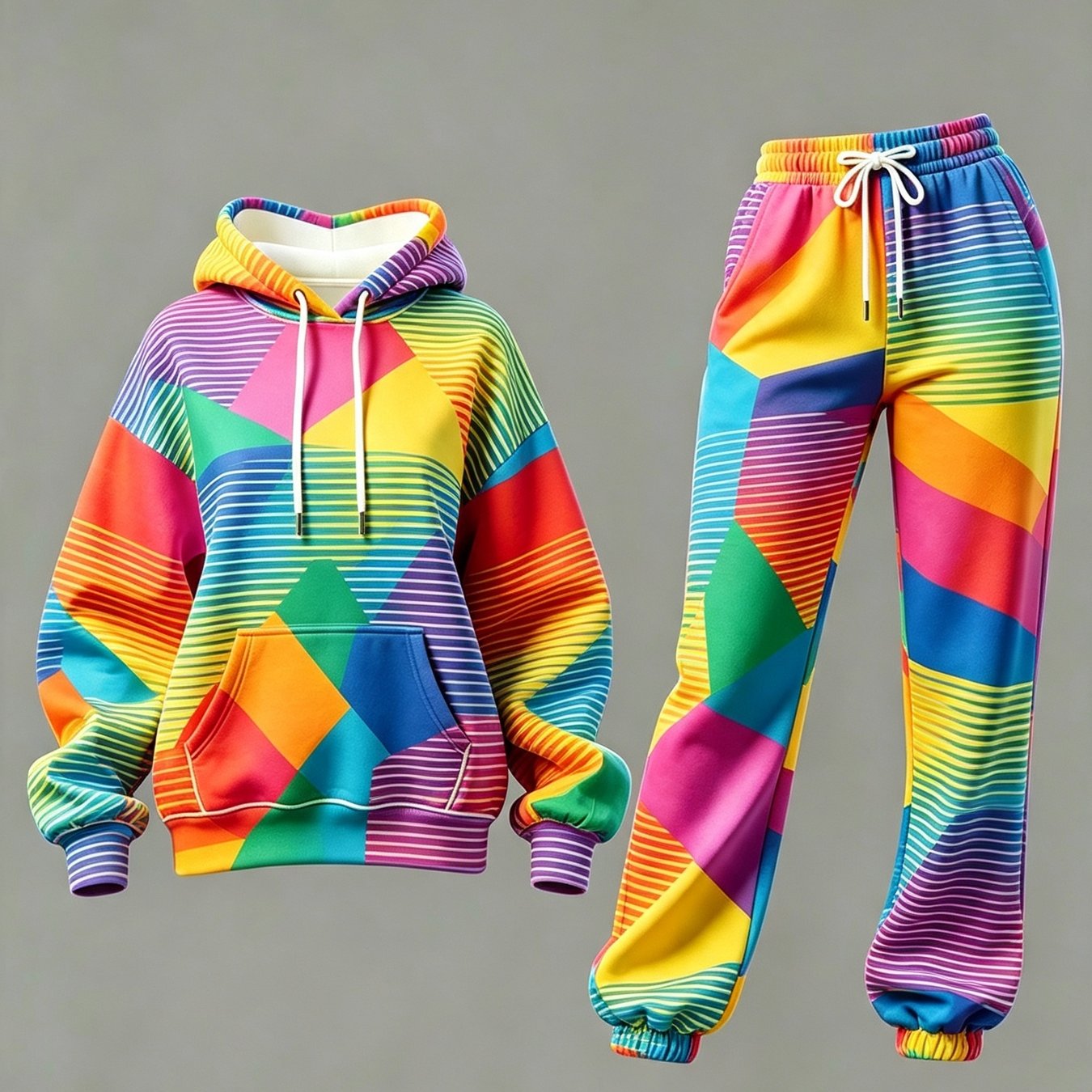 Image of 2pcs Set For Women, Autumn And Winter Versatile Hoodie And Casual Jogger Pants Combination, Featuring Geometric Art , Slightly Stretchy Fabric, Wear, Commuting, Outdoor, Parties