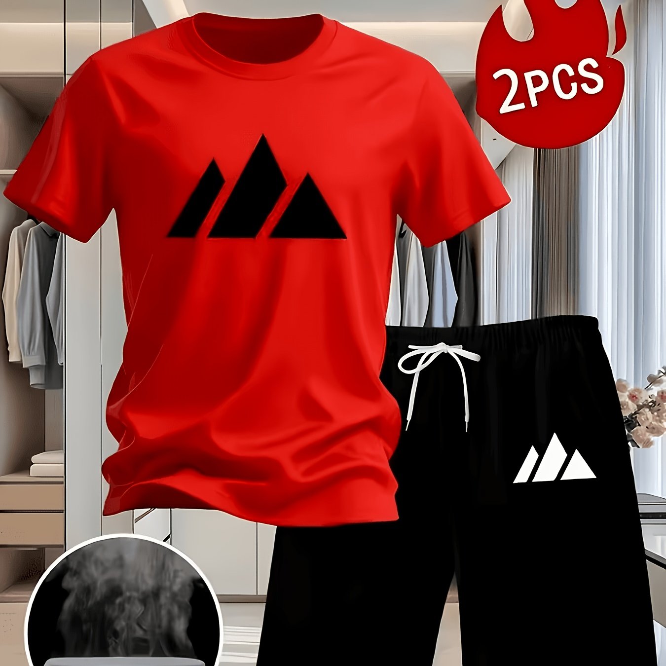 TEMU Men's Suit Mountain Pattern Fashionable T-shirt Black Shorts Summer Men's Short-sleeved T-shirt With Fashionable Men's Shorts Suit Casual Wear
