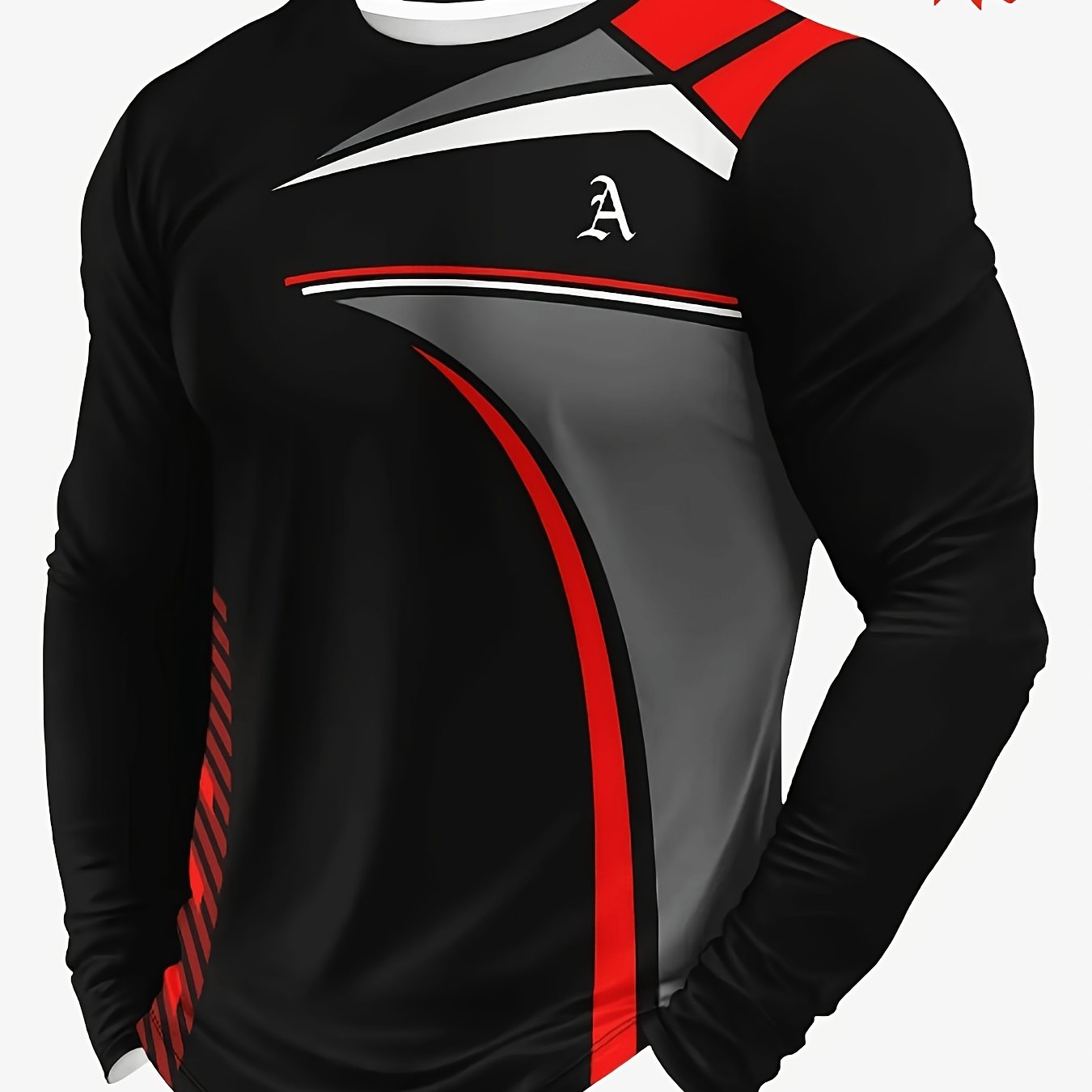 TEMU Printed Design â Not Textured/embroidery/sequins, Sporty Letter A Geometric Print Long Sleeve Men's Trendy Cool Full-print Top, Size Casual Cre