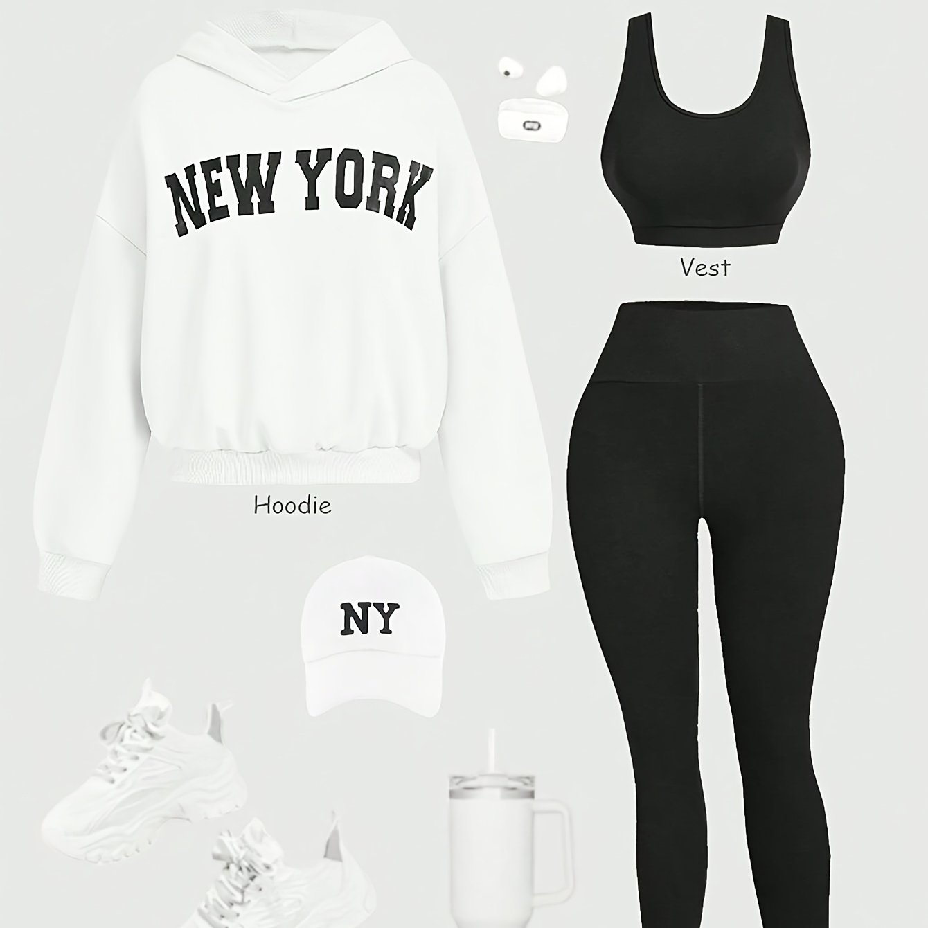 Yoga Basics Women's Loose Sweatshirt Solid Color Slim 3pcs Set