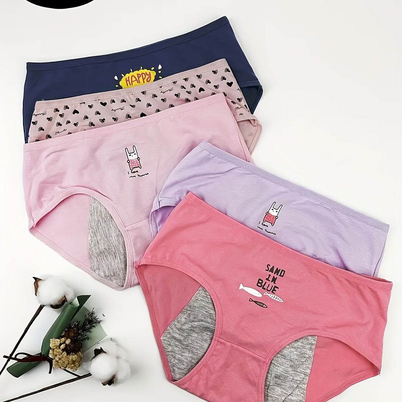 5pcs Printed Menstrual Period Underwear