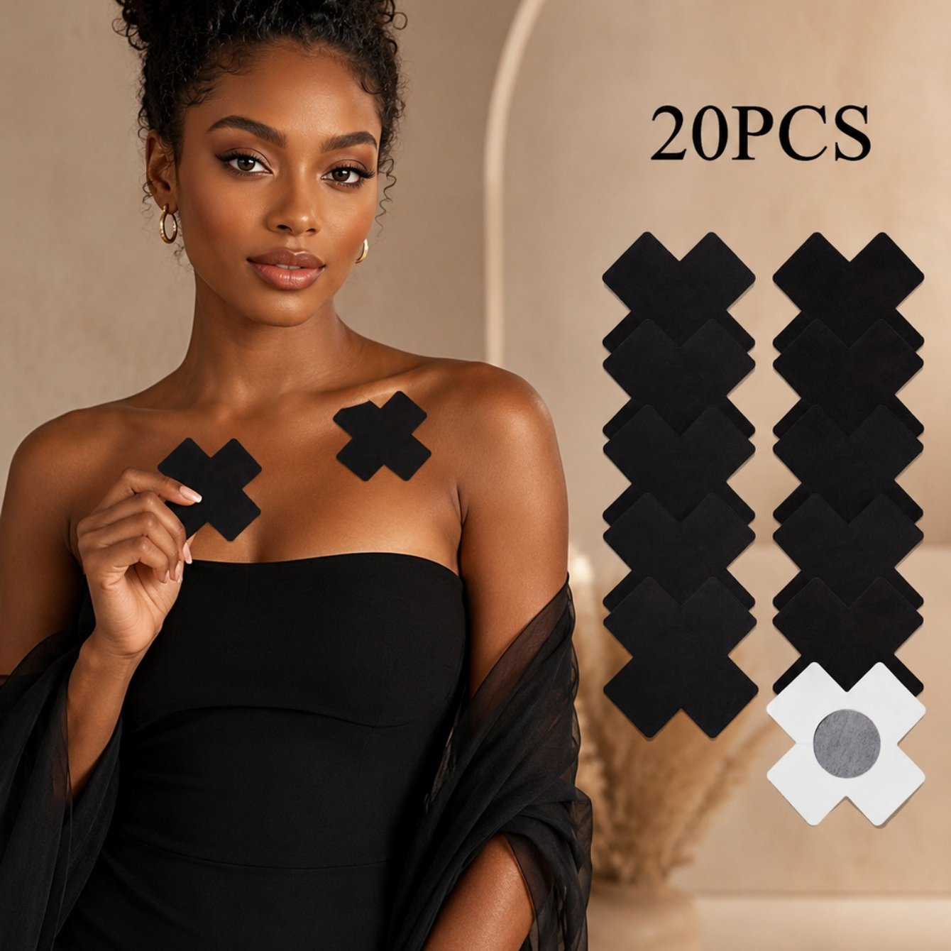 Image of 20pcs Single Use Cross Patches Invisible Breast Stickers For Home Daily Party Pool All Matching Outfits
