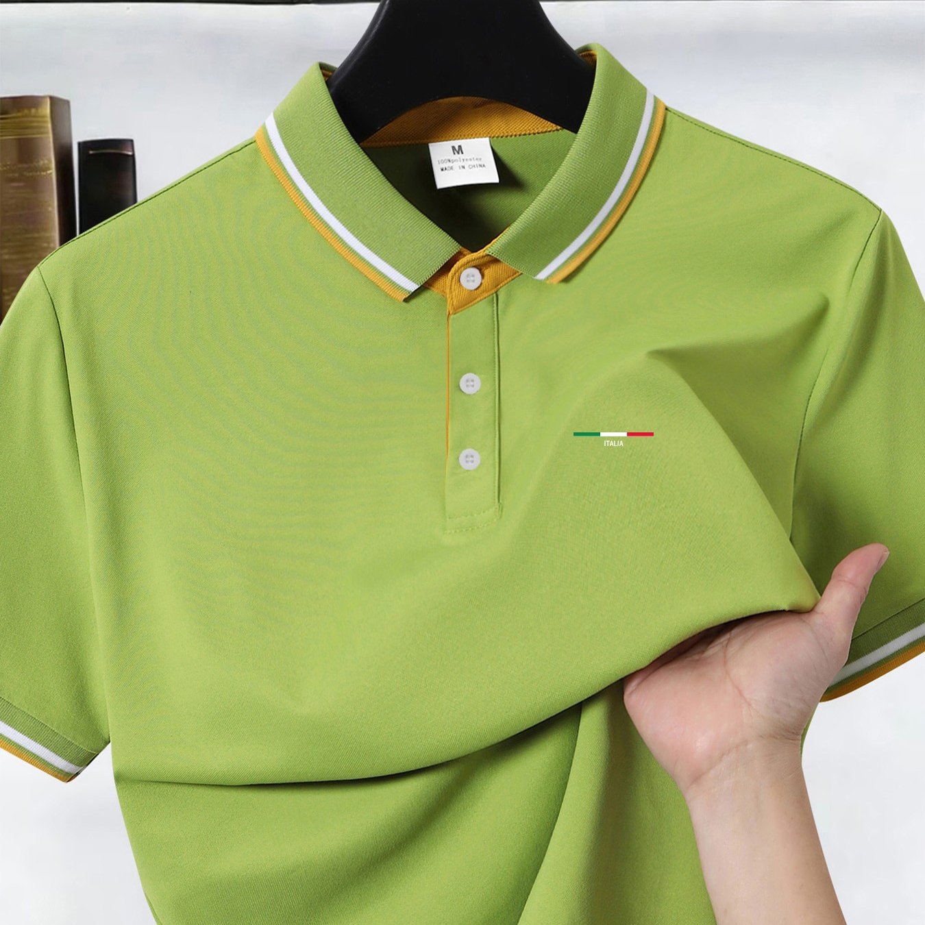 TEMU Producto: Camiseta de Negocios de Manga Corta para Hombre con Estampado ITALIA - B228-0186 - Estampado Simple en el Pecho, Ajuste Elegante y