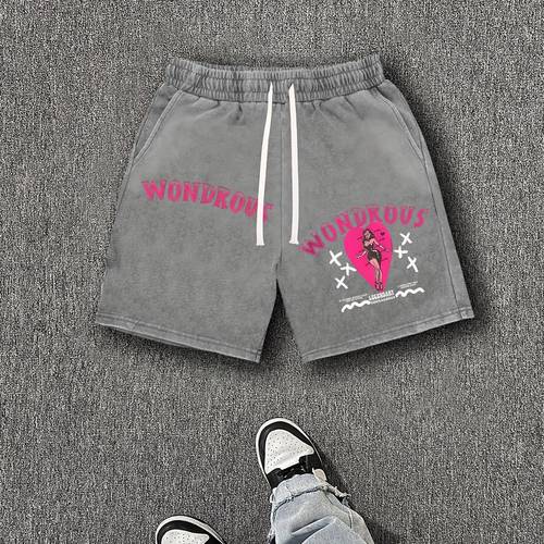 1 mens retro hip hop street casual shorts printed pattern washed cotton 100 cotton 300 grams of casual shorts loose suitable for playing basketball and running