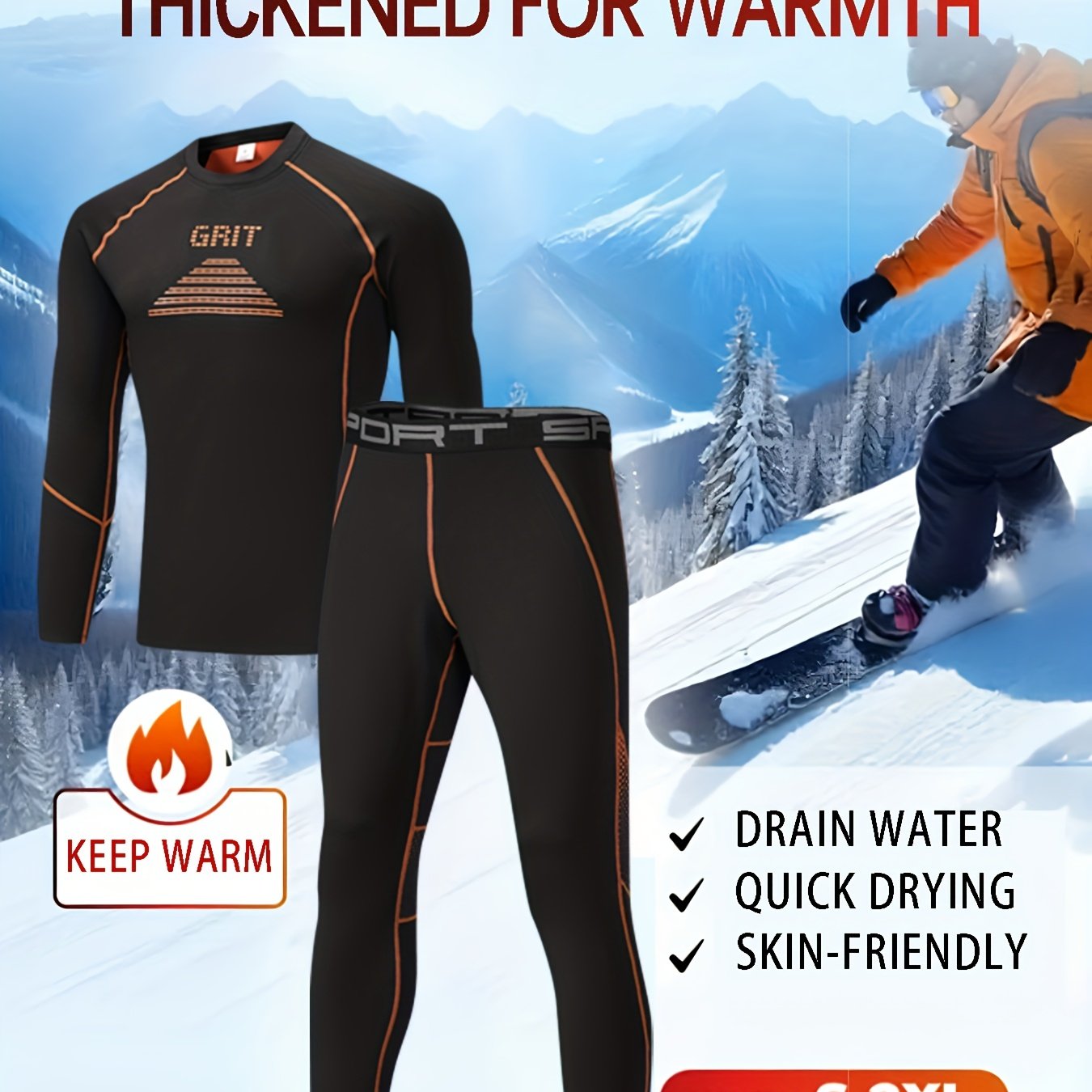 TEMU 2pcs Set Of Autumn And Winter Men's Thermal Shaping Underwear, Outdoor Ski Thickened Tights And Long-sleeved Top. Fleece Lining, Suitable For