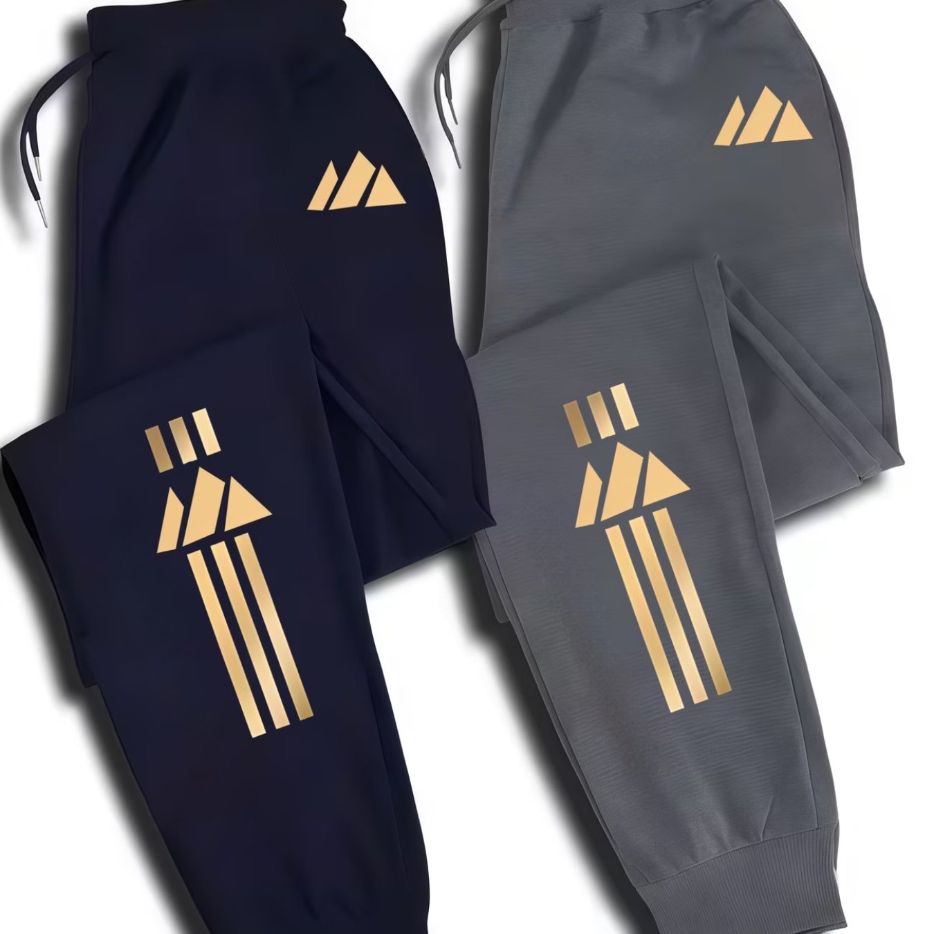 TEMU 2pcs Different Colors Men's Casual Athletic Pants, Trendy Print Design, Regular Fit, Drawstring Waistband For , Durable And Non-picky,