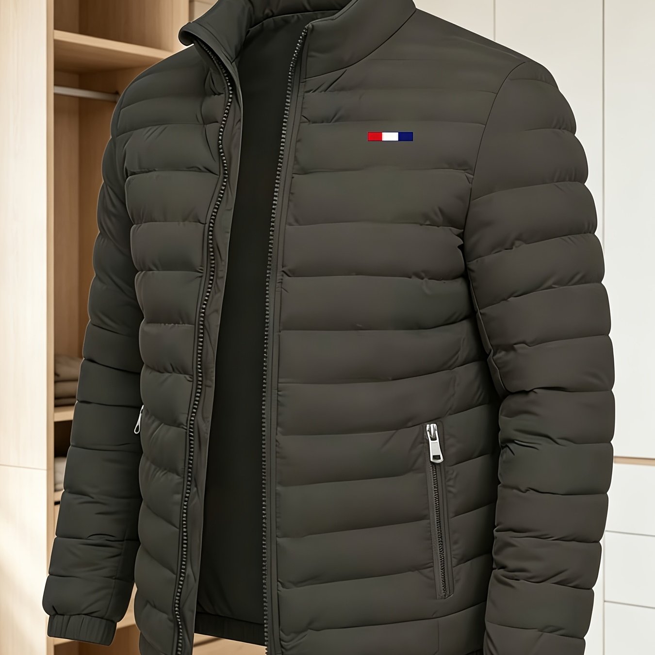 TEMU Winter All-match Men's Stand-collar Trendy Jacket 2026 Print Warm Coat Jacket Christmas Gift Suitable For Dad, Friend, Colleague