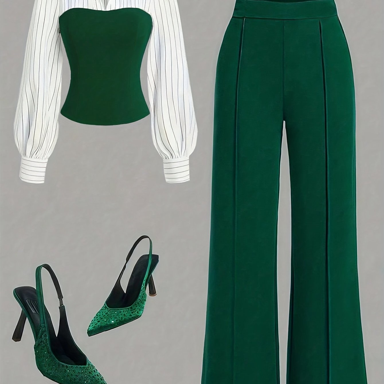 TEMU Ensemble Chic et Élégant de Chemise à Rayures et Pantalon de Costume, Pantalon Droit Décontracté et Haut Deux Pièces, Tenue d'Automne et d'Hiver