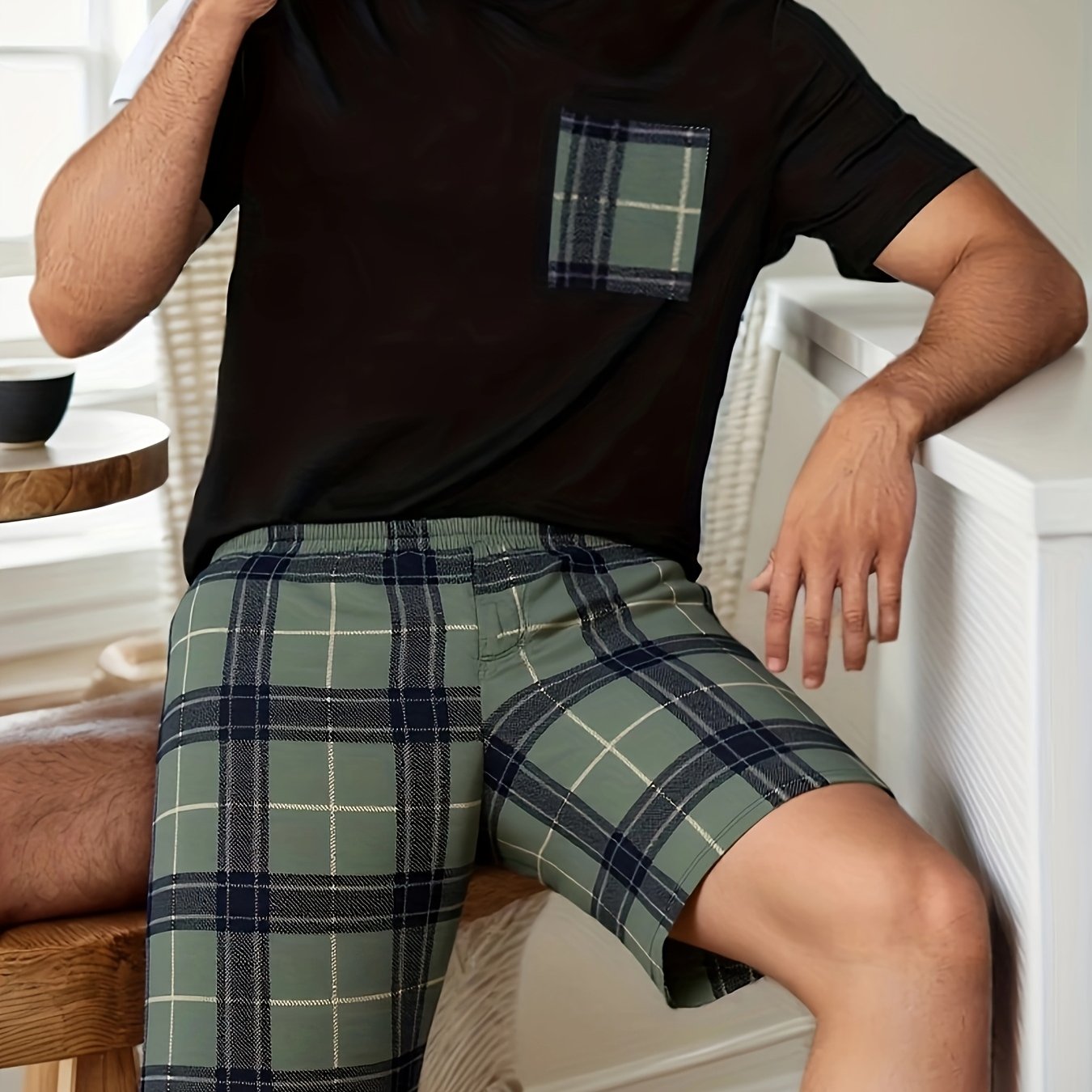 Plus Size Men's Pajama Set With Short Sleeves And Shorts, Summer Lightweight Breathable Casual Oversized Round Neck Loose Wear For Big & Tall Guys, Plus Size