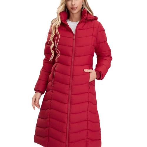 elegant womens long quilted jacket polyester outerwear with zipper front warm and comfortable for winter machine washable