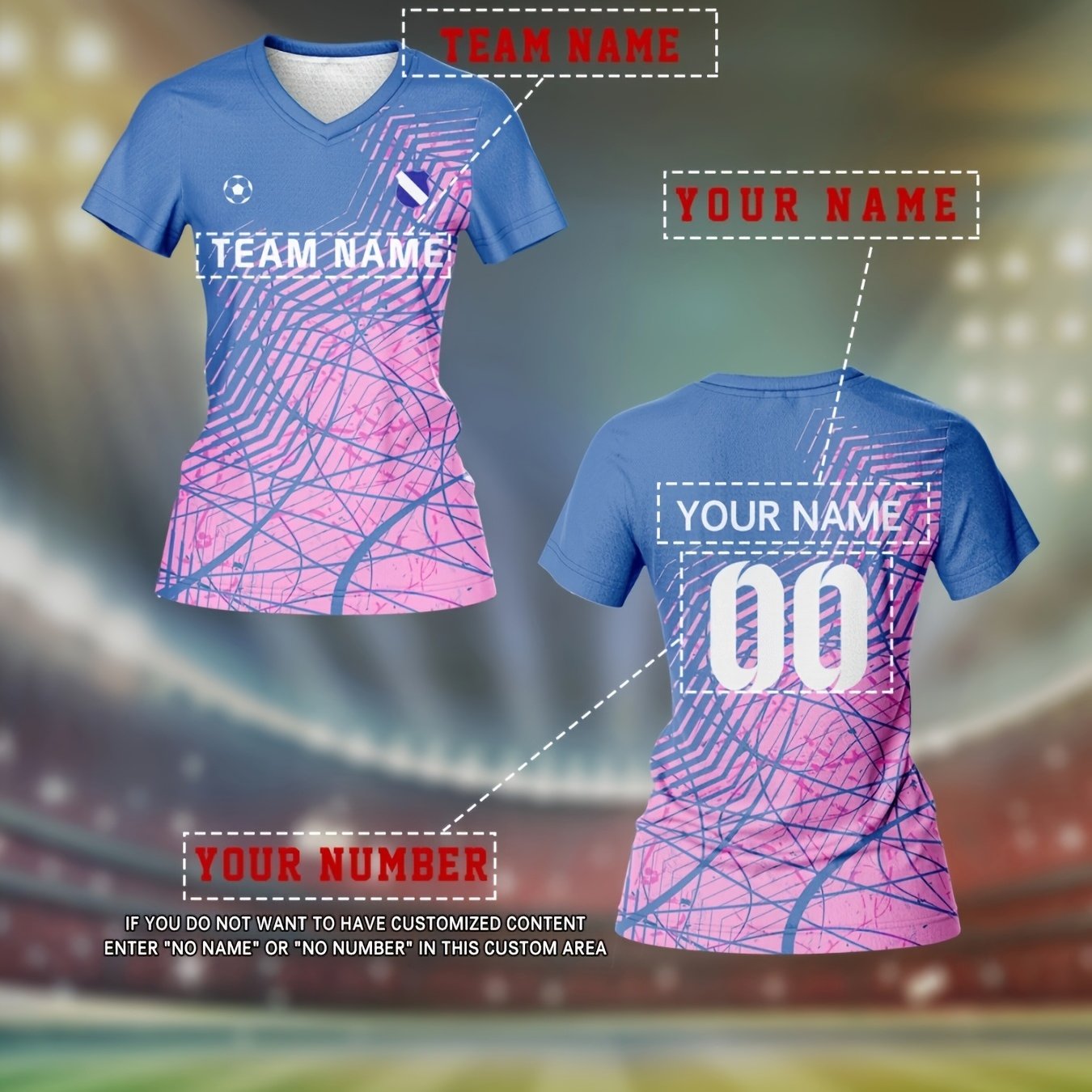 TEMU 2025 Custom Name And Number Women's V-neck Football Jersey Top For Team, , Sports, Fitness, Comfortable, Breathable, Non-stuffy, Quick-drying,