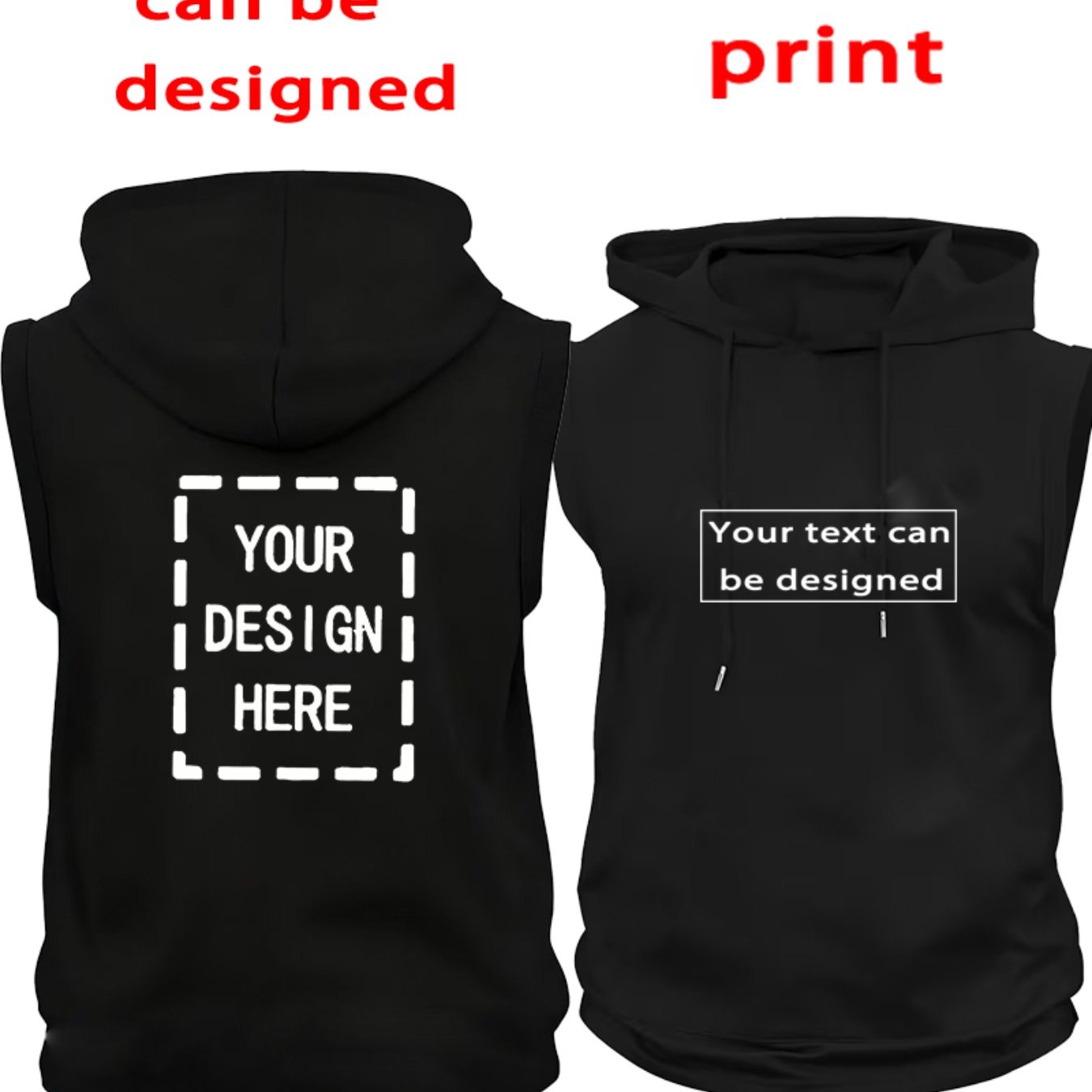 TEMU Gilet manches à capuche personnalisé pour homme pour l'été, avec logo, et image imprimés personnalisés, gilet extérieur de simple pour , , de