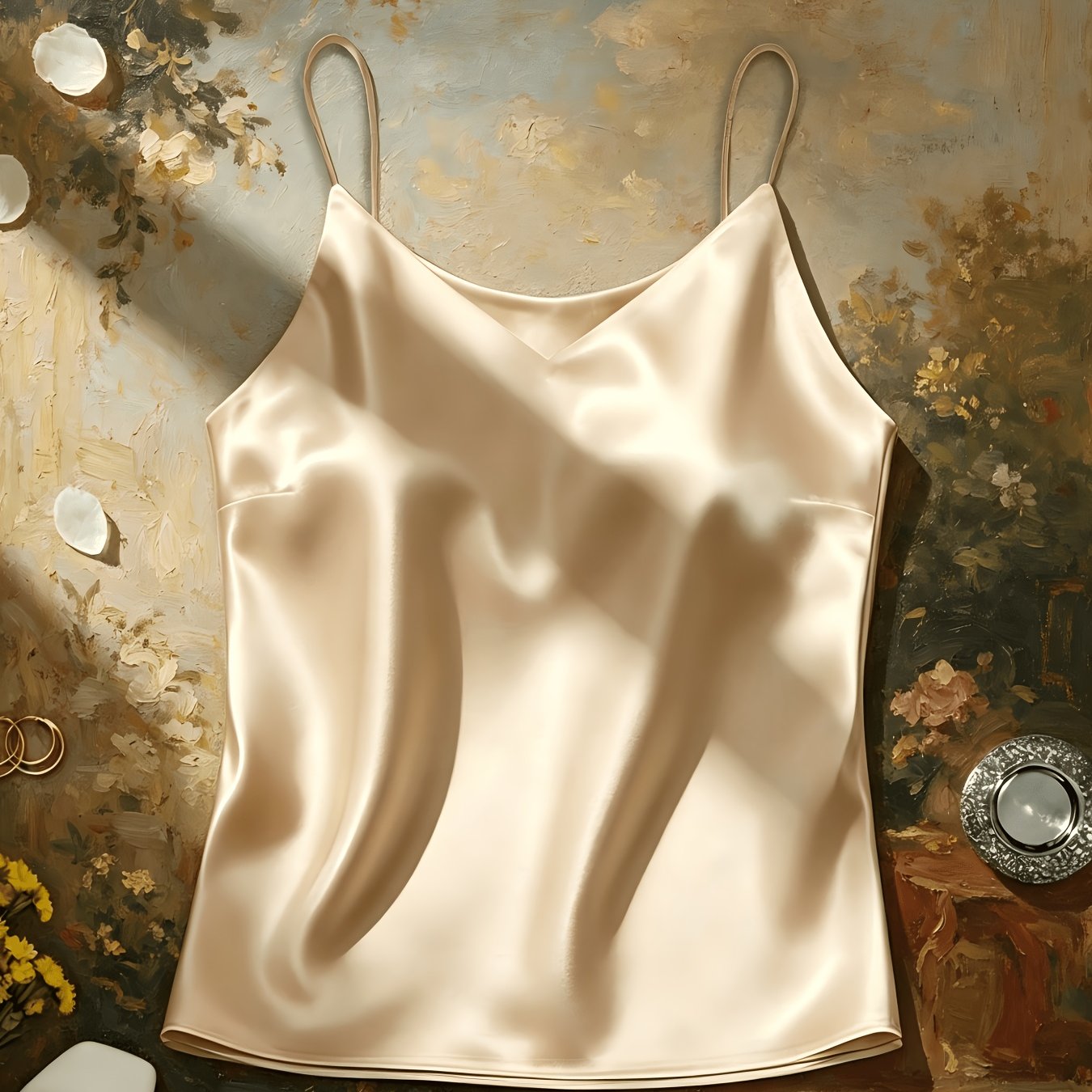 1pc Elegant Solid Color Satin Lingerie Top For Women - Sexy Thin Strap Design, Full Coverage, Smooth Glossy Surface, Suitable For Summer Wear, Versatile Thin Strap Style | Fashionable Thin Straps |