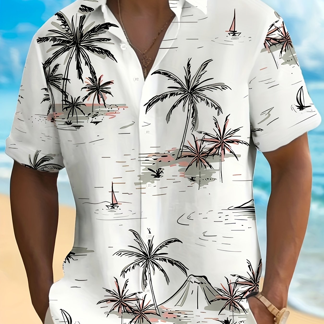 TEMU Summer Fashion Casual Men's Short Sleeve Shirt, Hawaiian Style Pattern 3d Print Men's Collar Top