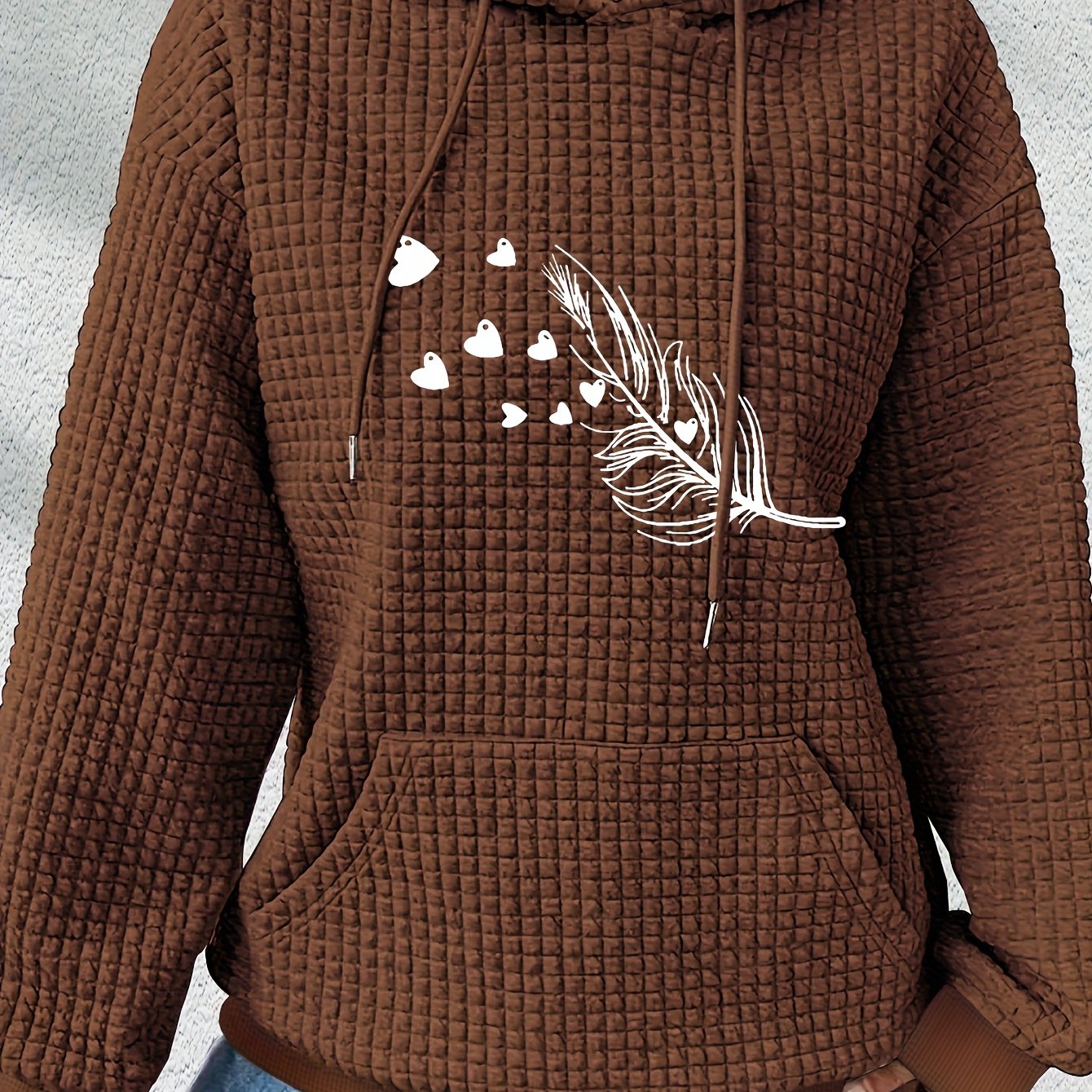 TEMU Sweat à capuche imprimé décontracté pour femmes, style waffle, à cordon, mode été promotion Saint-Valentin 2026, et tendance