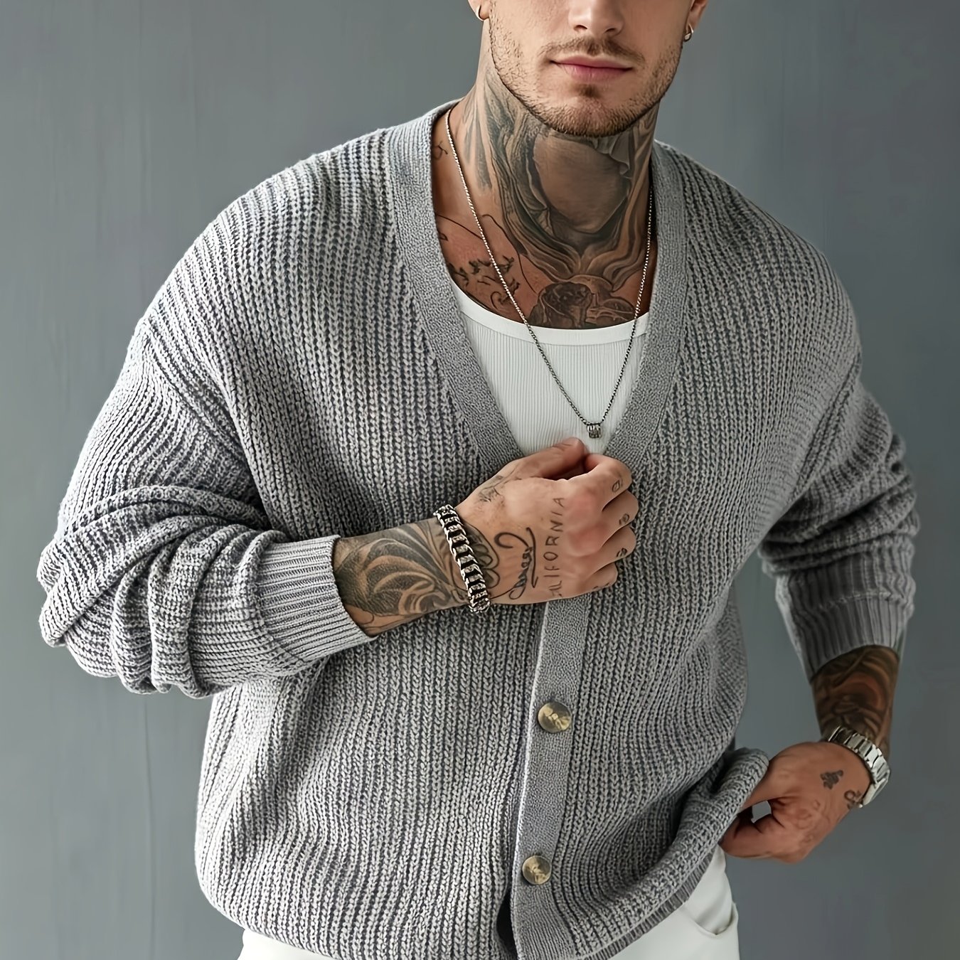 Green Knit Sweater Trendy Light Mature Style Autumn Winter New Relaxed Loose Casual Coat, Oversized, Warm, Daily, V-neck, Button