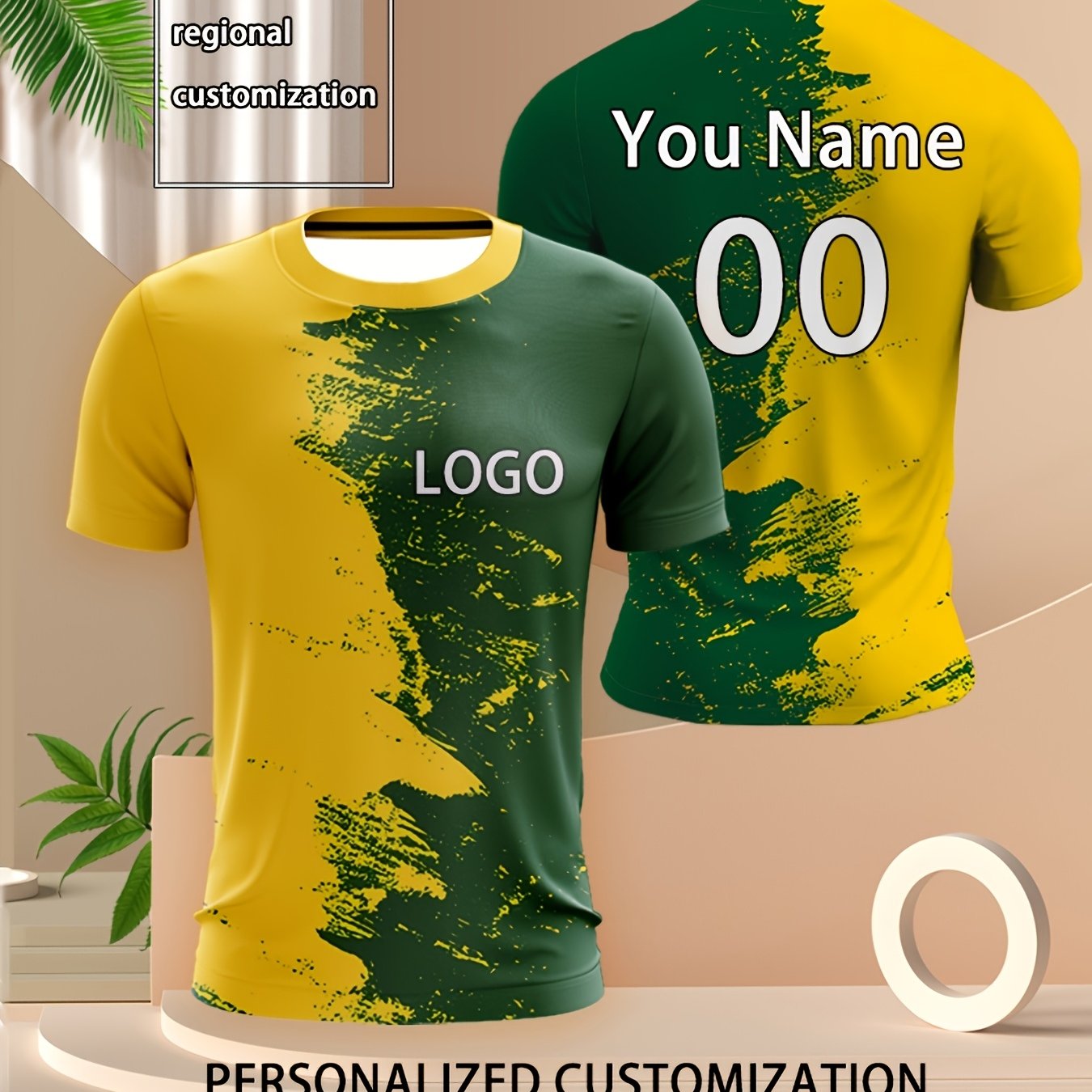 TEMU T-shirt personnalisé à manches courtes, sport et décontracté, à impression intégrale dégradée coups de pinceau en de couleur, personnalisé avec
