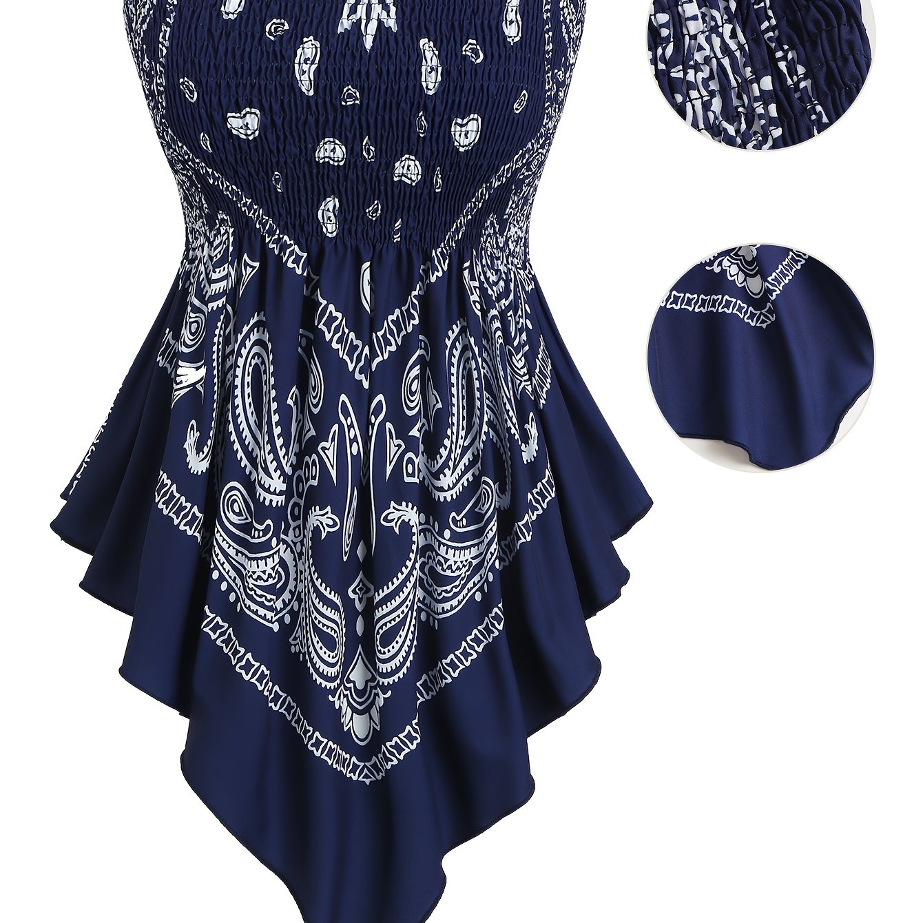 TEMU Haut débardeur cache-cœur à bretelles spaghetti style bandana bohème d'été à ourlet irrégulier, débardeur extensible à taille cintrée pour femme
