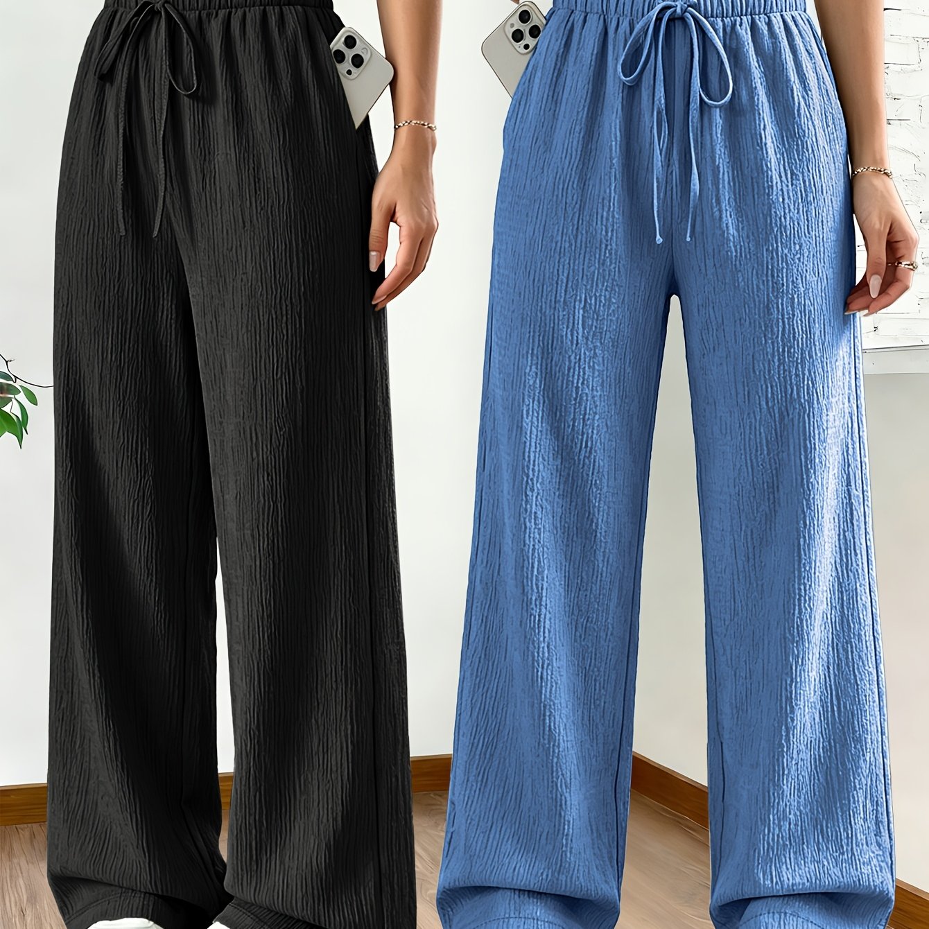 TEMU Lot de 2 pantalons décontractés pour femme, style européen et américain, à jambe droite et taille basse, mode d'automne pour femme, pantalons