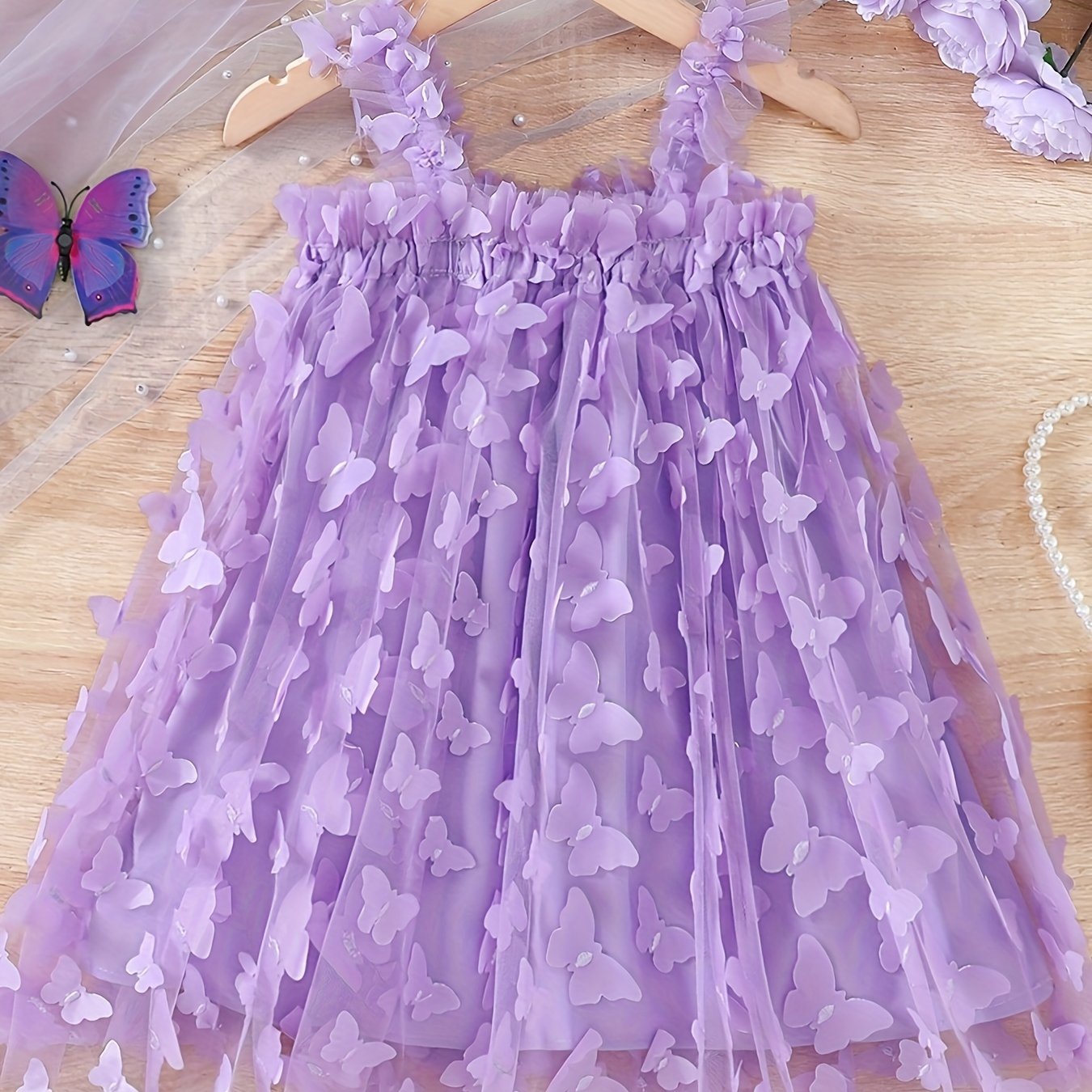 Little Girls Adorable Butterfly Appliques Strappy Princess Dress Party Birthday Dress For Summer