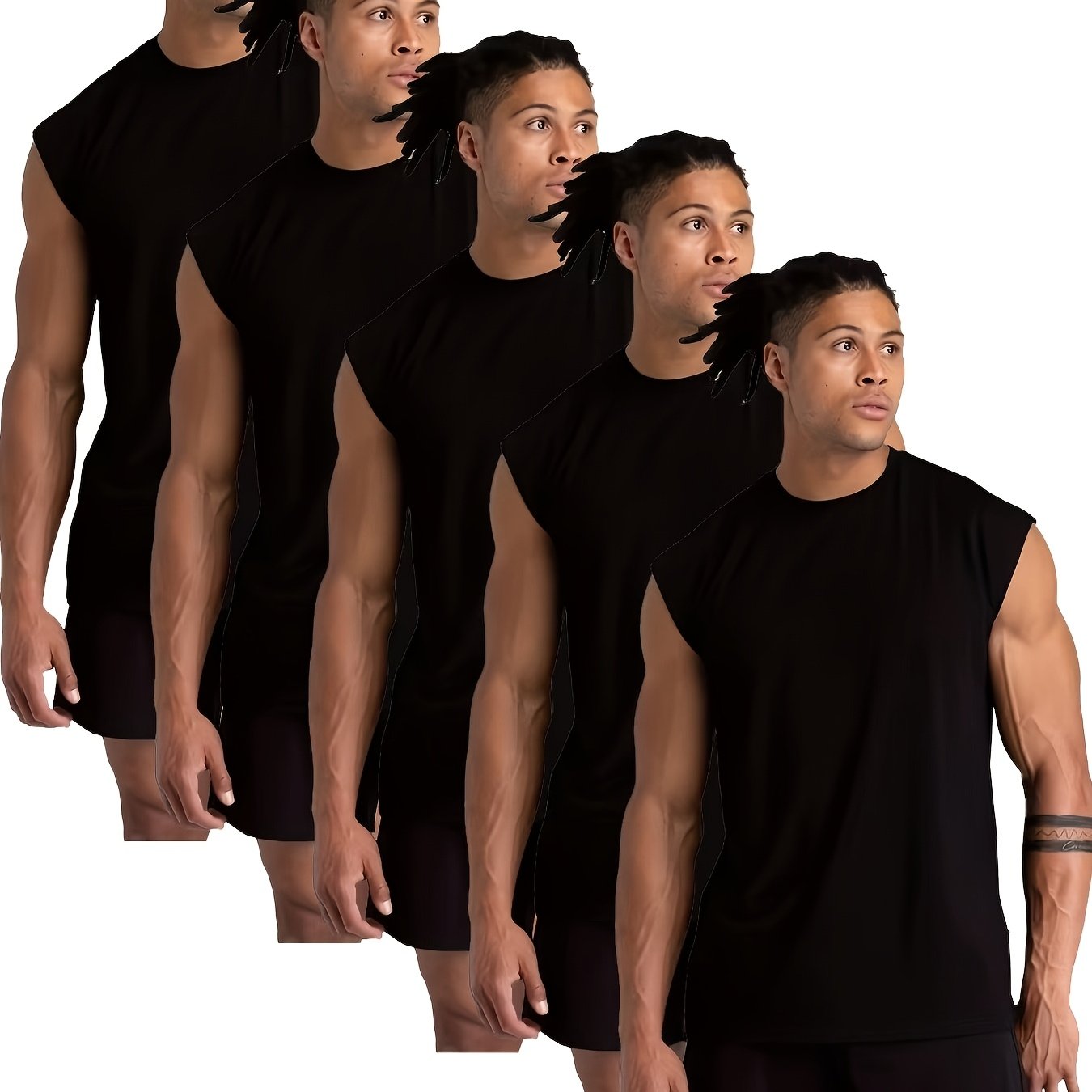 TEMU Men's Plus Size Crew Neck 5pcs Black Tank T-shirts, Plus Size