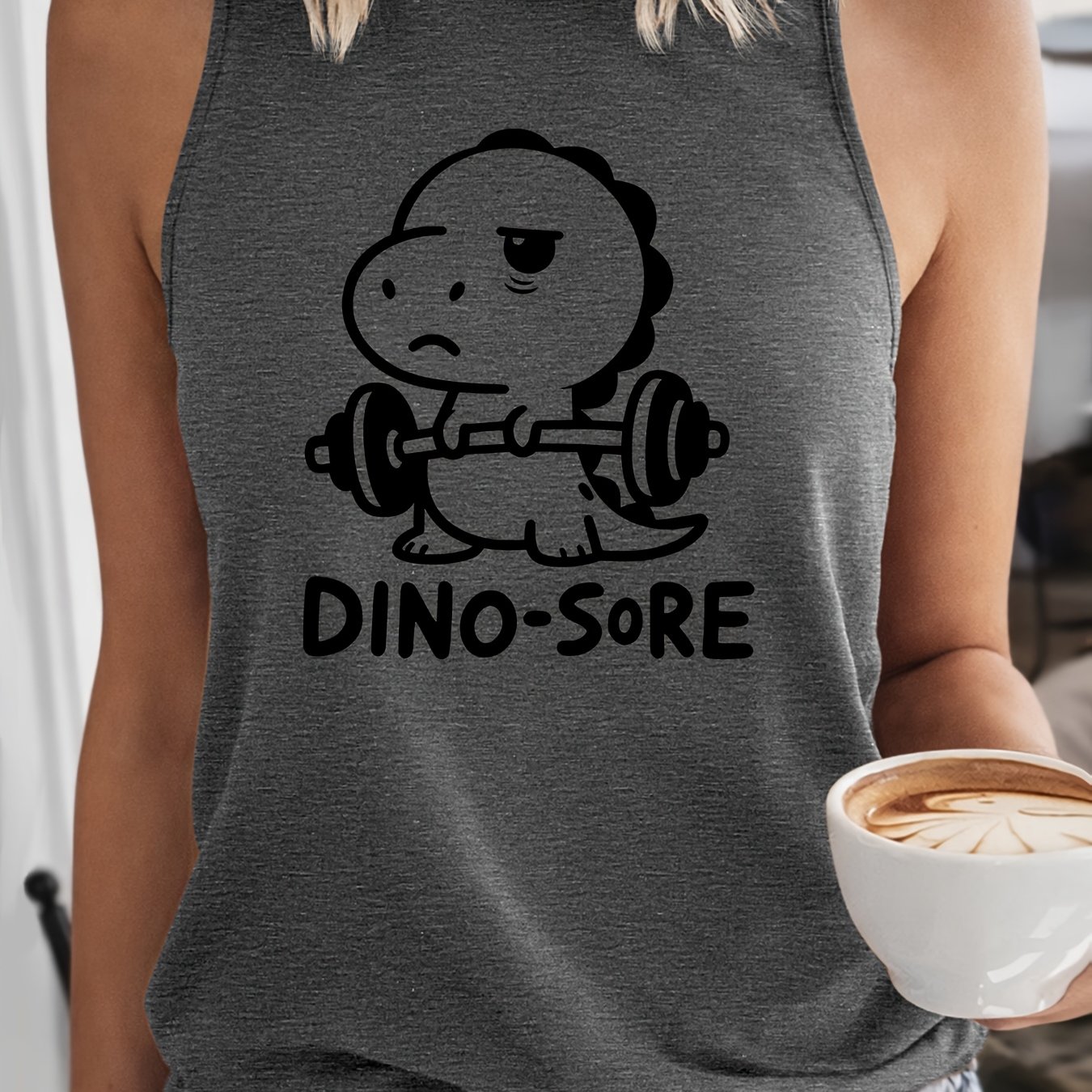TEMU Dinosaur Dino-sore Print Women's Tank Top, Spring Summer Sleeveless Top, Comfortable Breathable Round Neck Sleeveless T-shirt, Individual Daily