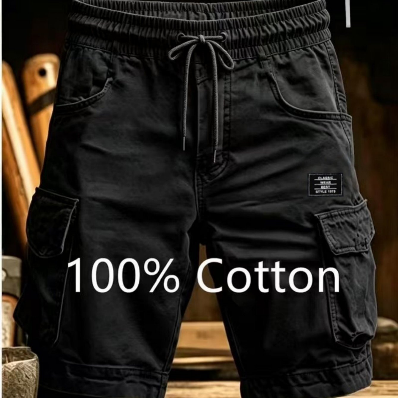 Men's Summer Pure Daily Wear Shorts With Necklace Gift, Drawstring Waist Casual Outfit