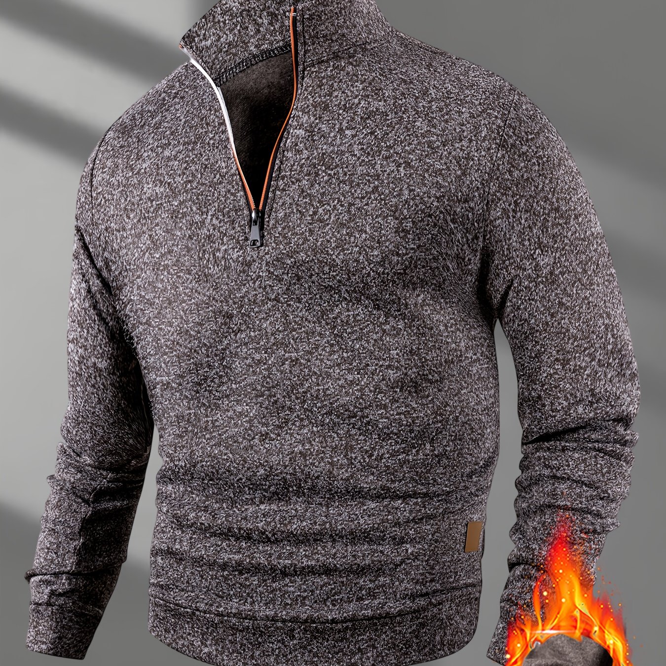 TEMU 1 pull en tricot à col montant et polaire décontracté pour homme, sweat-shirt chaud en polaire à demi-zip pour /hiver, tenue d'automne, pull de