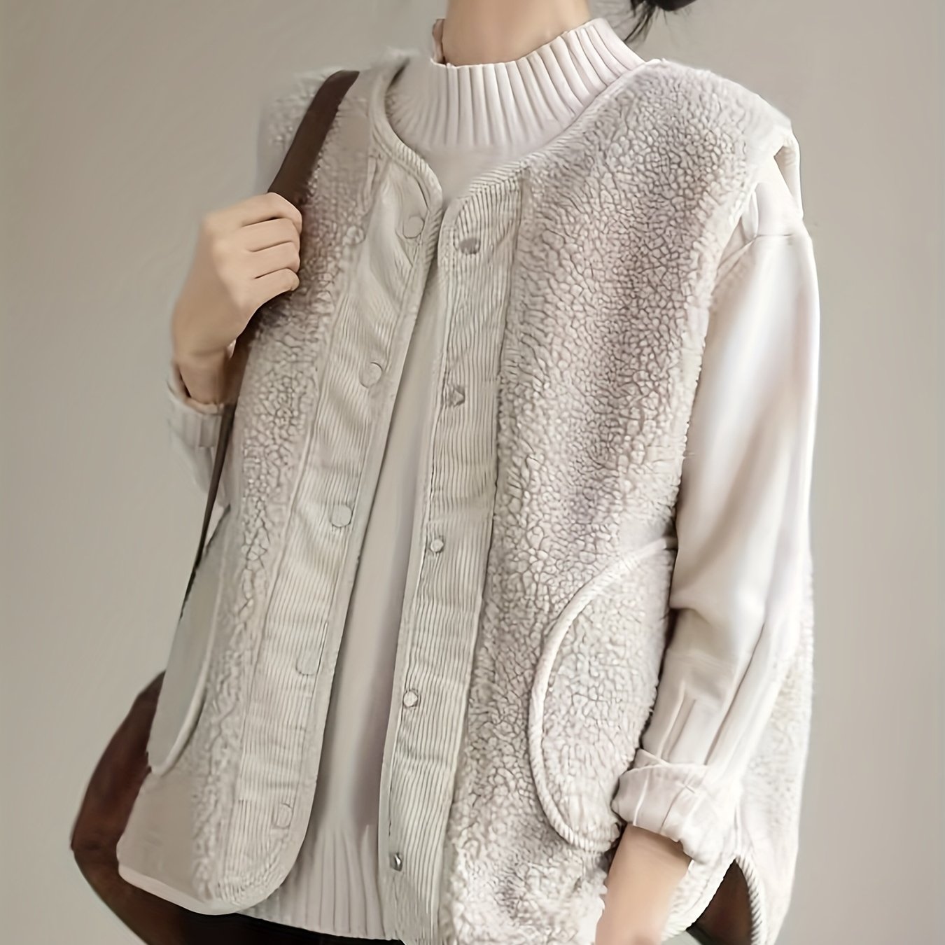 Autumn And Winter Reversible Lamb Vest, Loose-fitting Corduroy Vest With 2 Ways To Wear Vest Jacket