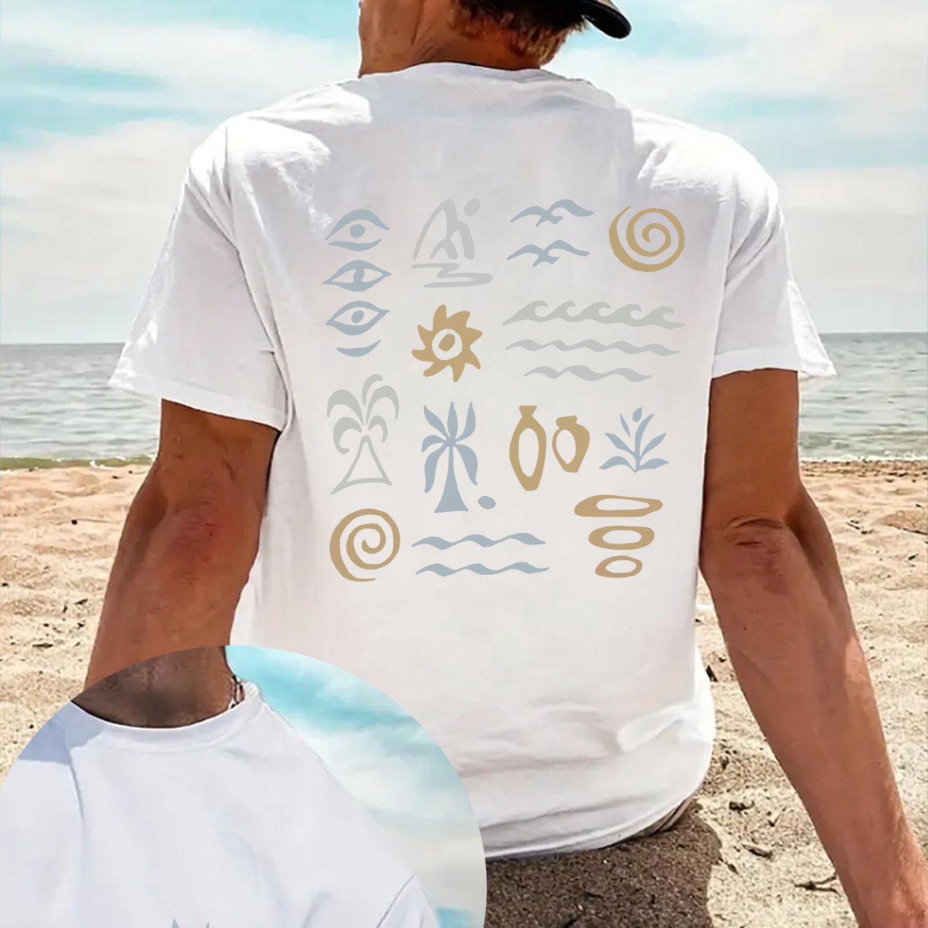 TEMU Camiseta para Hombre con Estampado Geométrico - Diseño Casual Minimalista, Ajuste Regular Transpirable, Manga Corta Lavable a Máquina en Color