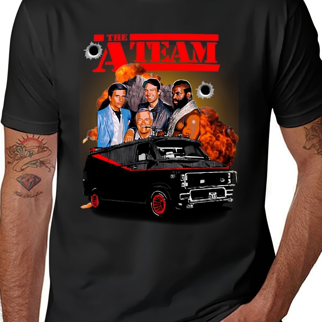 TEMU T-shirt Customs Boys Animal Print Summer Clothes Plain Men, Crew Neck, Stretch Fabric, Regular Fit, Plus Size