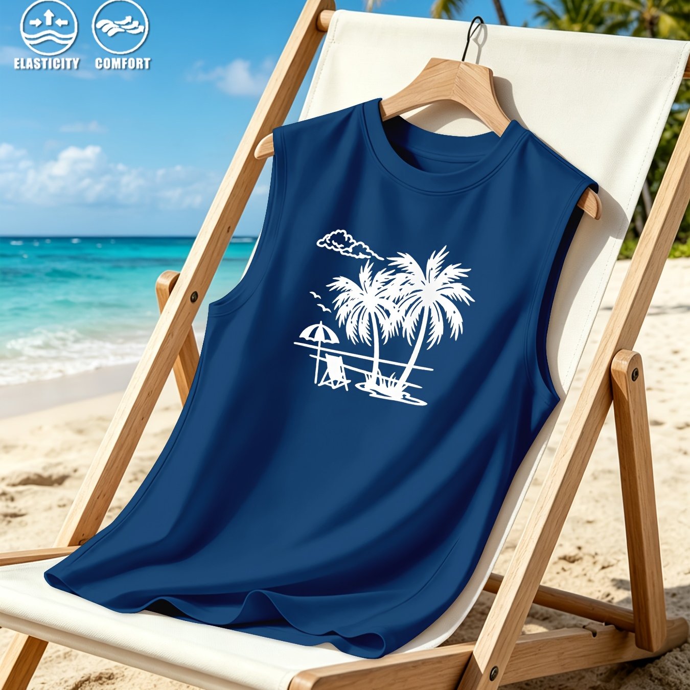 TEMU Men's Casual Sporty Crew Neck Vest With Simple Printed , Made Of Comfortable And Breathable Fabric, Suitable For Sports And Daily Wear