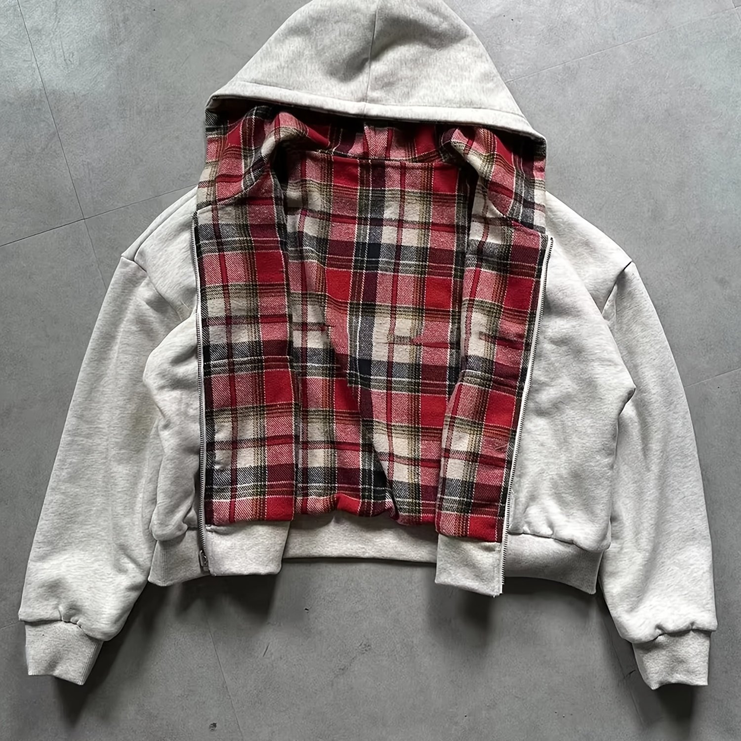 TEMU Casual And Elegant Women's Reversible Hooded Jacket, Gray-blue Contrast Zip-up Jacket