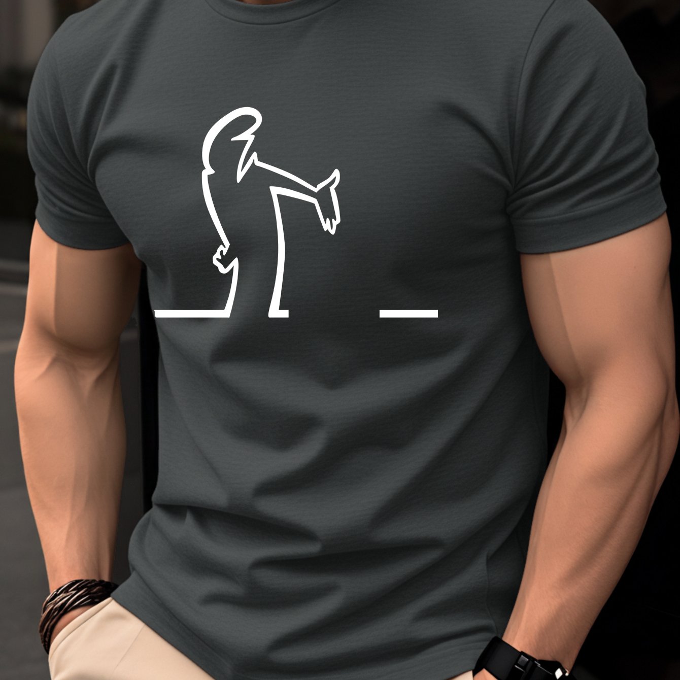 TEMU Men's Summer T-shirt, Short Sleeve Slim Fit Thin Lightweight For Young Men, Casual Versatile Breathable Half-sleeve, Abstract Line Art Figure