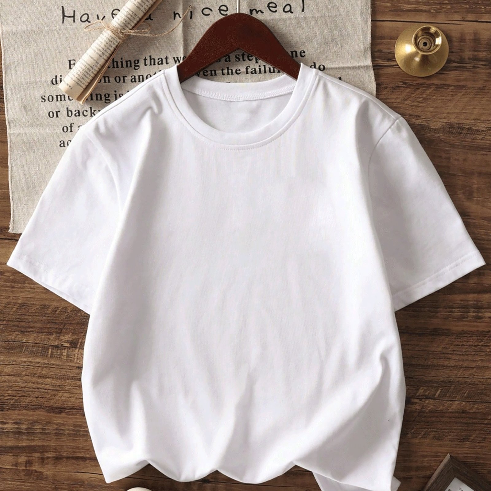 Image of ' Summer Essential: Comfy Stretchy Short-sleeve T-shirt In Solid Colors - White, Pink, Magenta, Purple | Machine Washable, Round Neck, Daily Wear