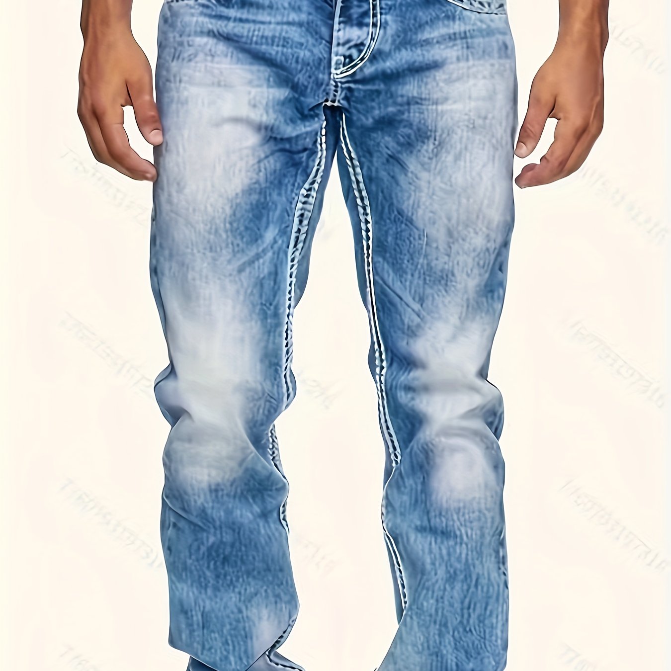 Men's Back Pocket Snowflake And Horse Hoof Stitching Heavy-duty Denim Jeans