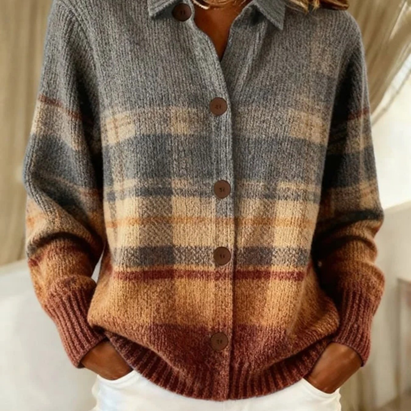 Plus Size, Plus Size - Women's Retro Pattern Print Cardigan