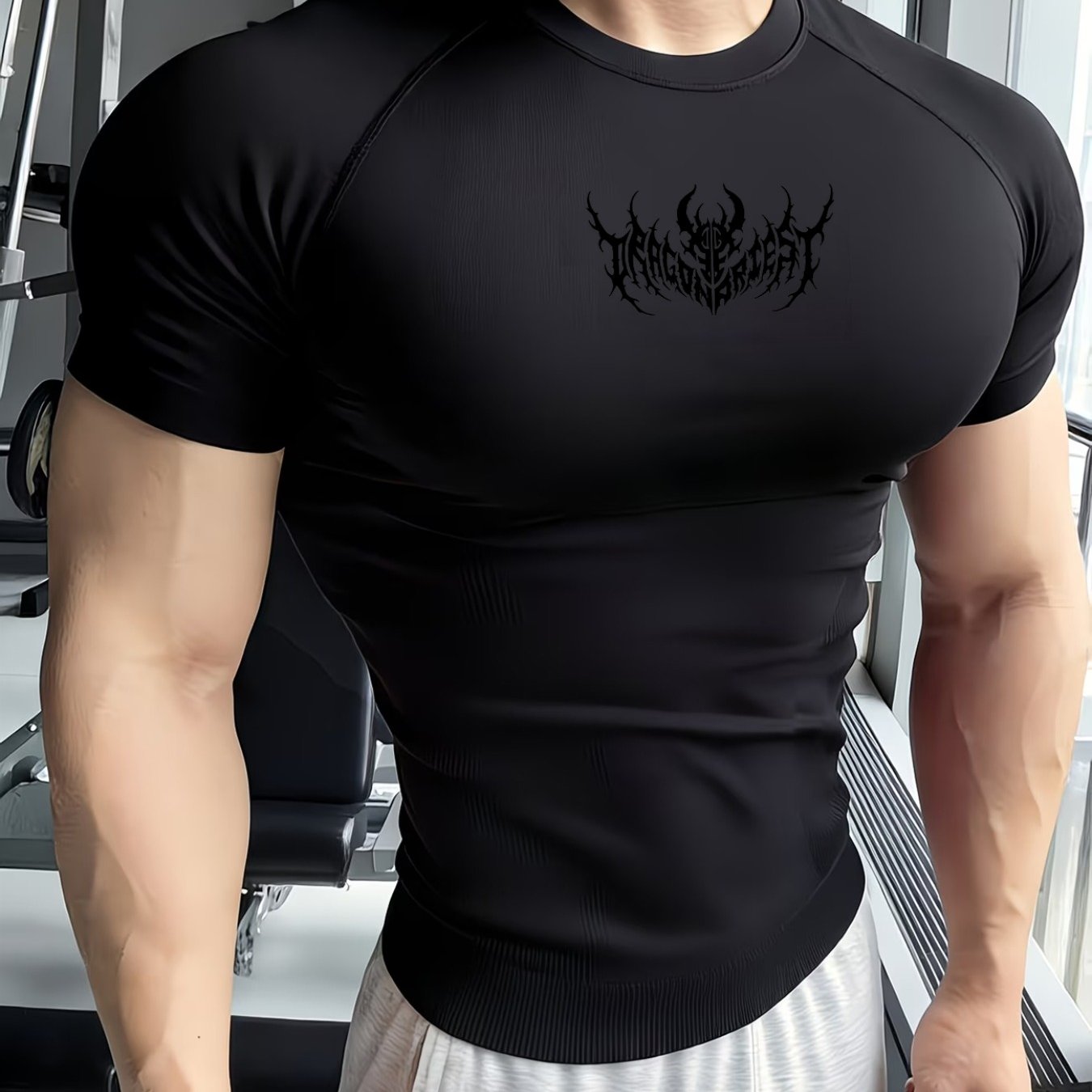 Črni , moška majica s kratkimi rokavi in odprtimi rameni, ki se hitro suši, primerna za fitnes. Vsažna majica za telovadnico, idealna za
