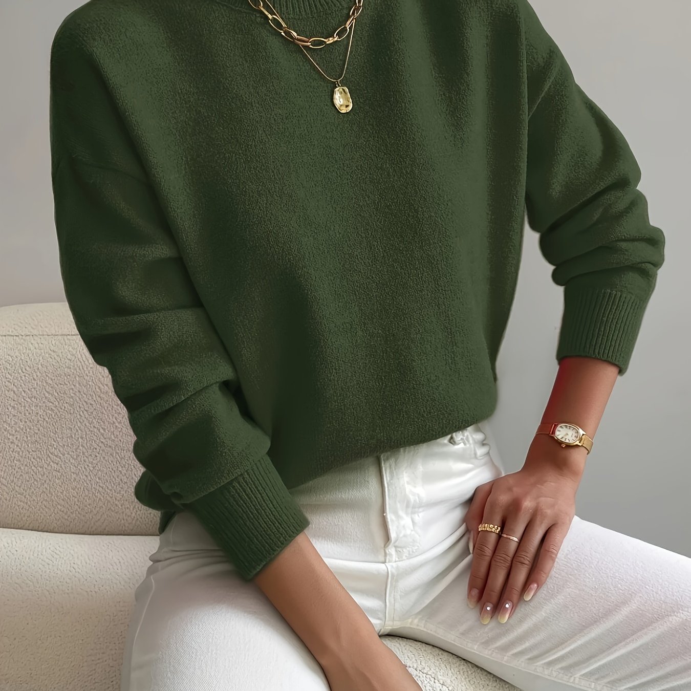 E-shop Damensweater mit Mittelkragen, Warme Basis-Layer mit Lockeren Drop-Shoulder Ärmeln, Weicher und Bequemer Modischer Oberteil
