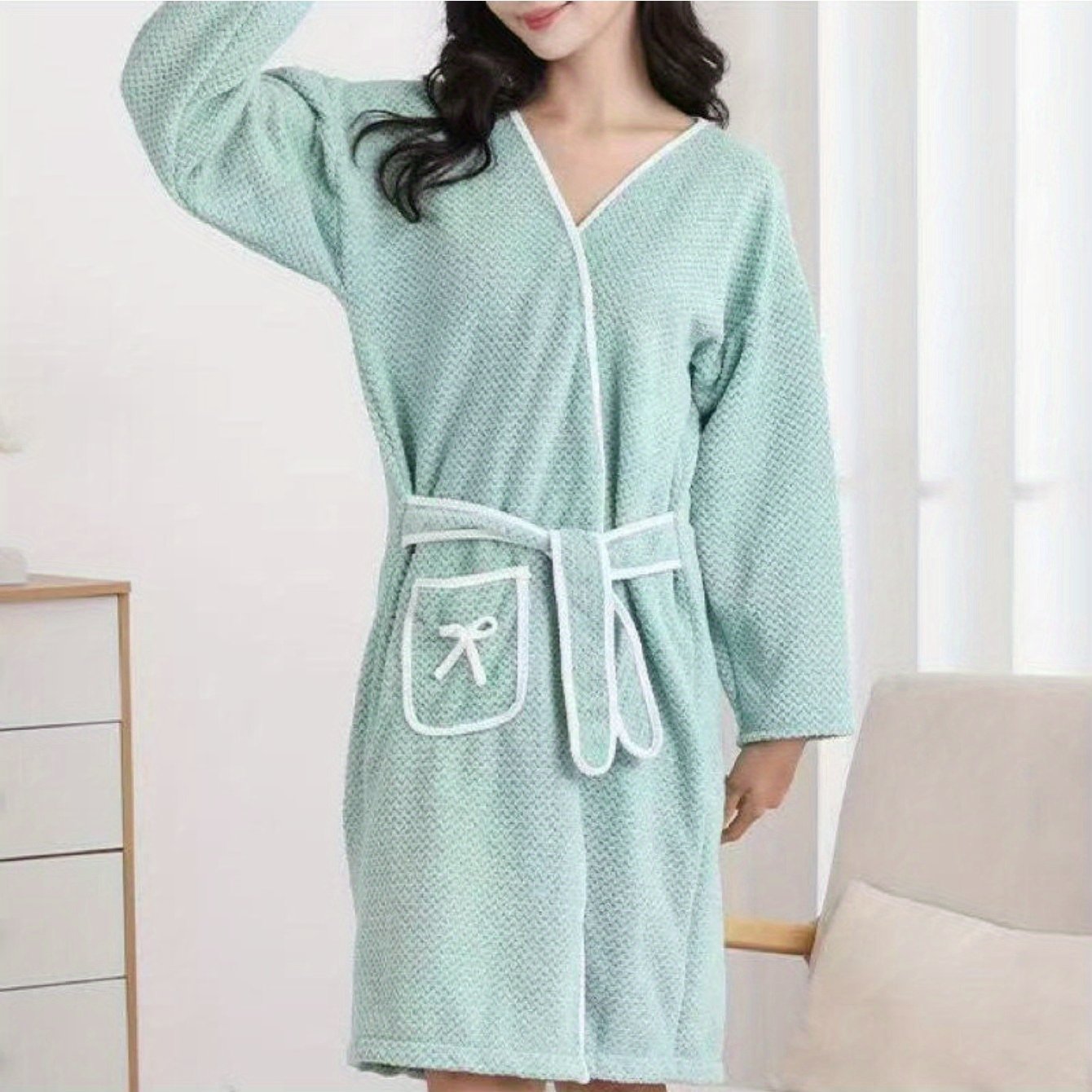 TEMU Women's Absorbent Kimono Bathrobe - Quick-dry With Pineapple Print & Tie Belt | Perfect For Home, Pool & Beach | Lightweight Loungewear